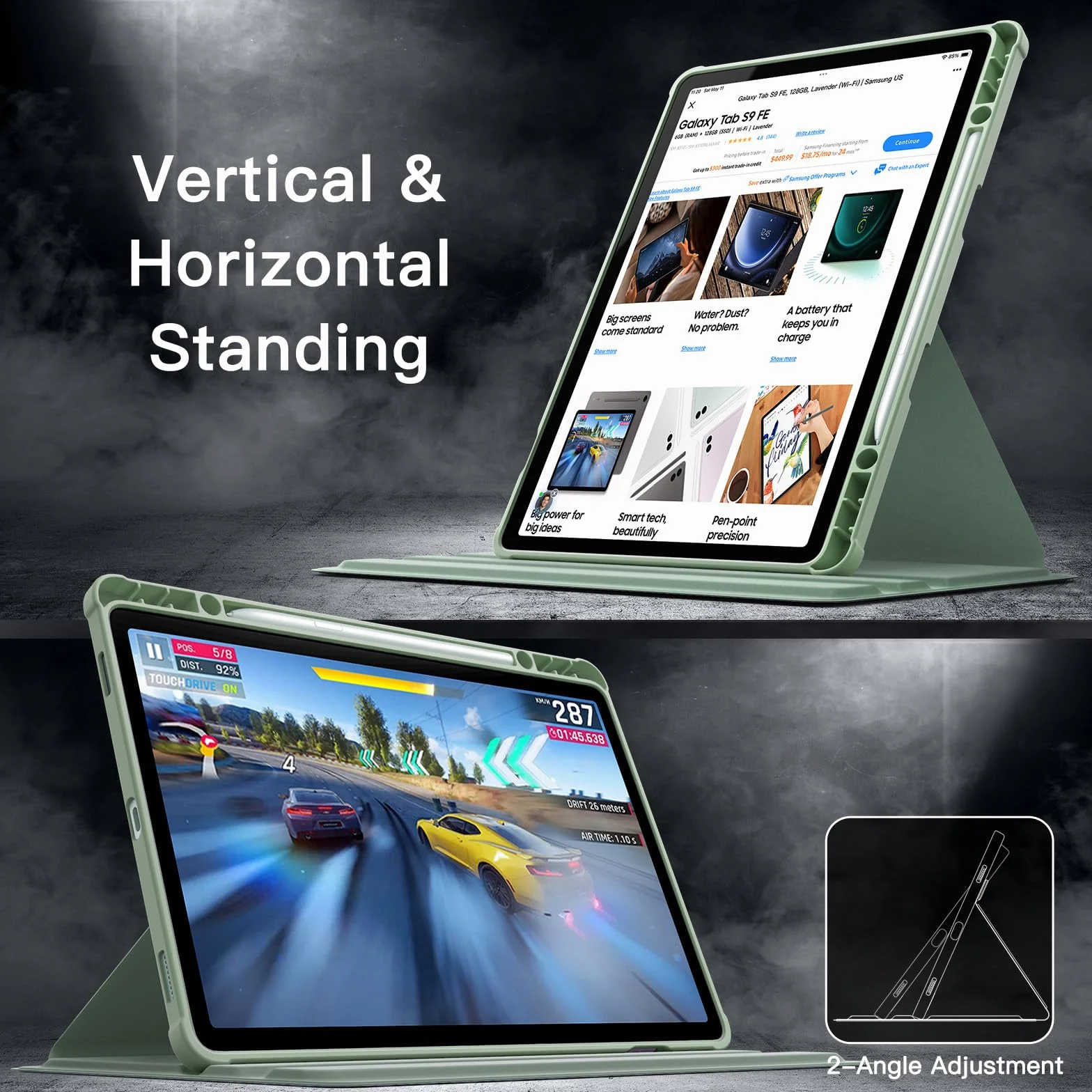 JETech Custodia Rotante per Samsung Galaxy Tab S10 Lite S10 FE S9 FE 10,9 Pollici con S Pen Holder 360 Gradi Rotazione (Verde menta)