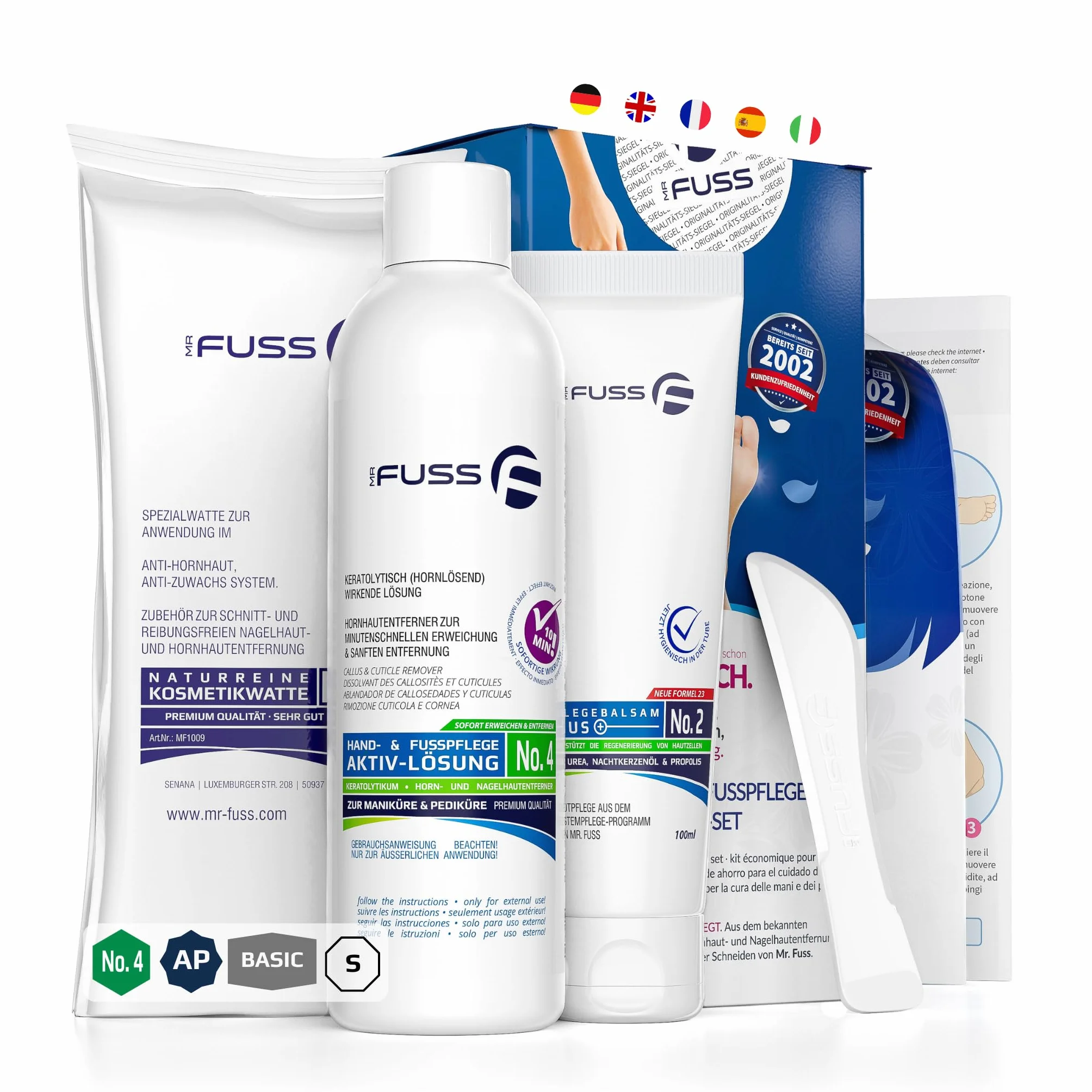 Mr. Fuss Soluzione Attiva Callifuga No. 4 Advanced Pack | Rimozione calli piedi rapida callifugo cheratolitico liquido