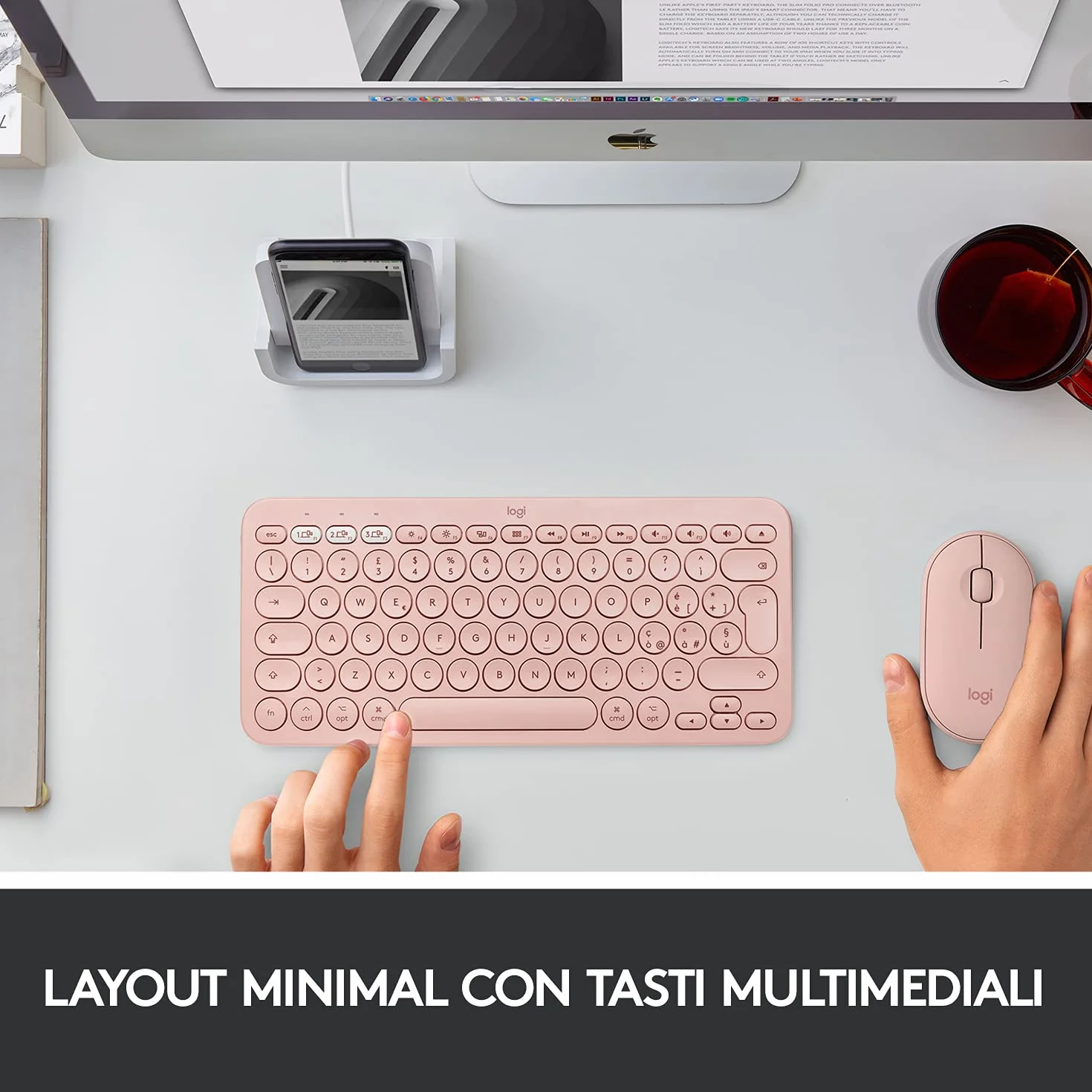 Logitech K380 Tastiera Bluetooth Multidispositivo per Mac, Rosa, Layout Qwerty Italiano, Compatta