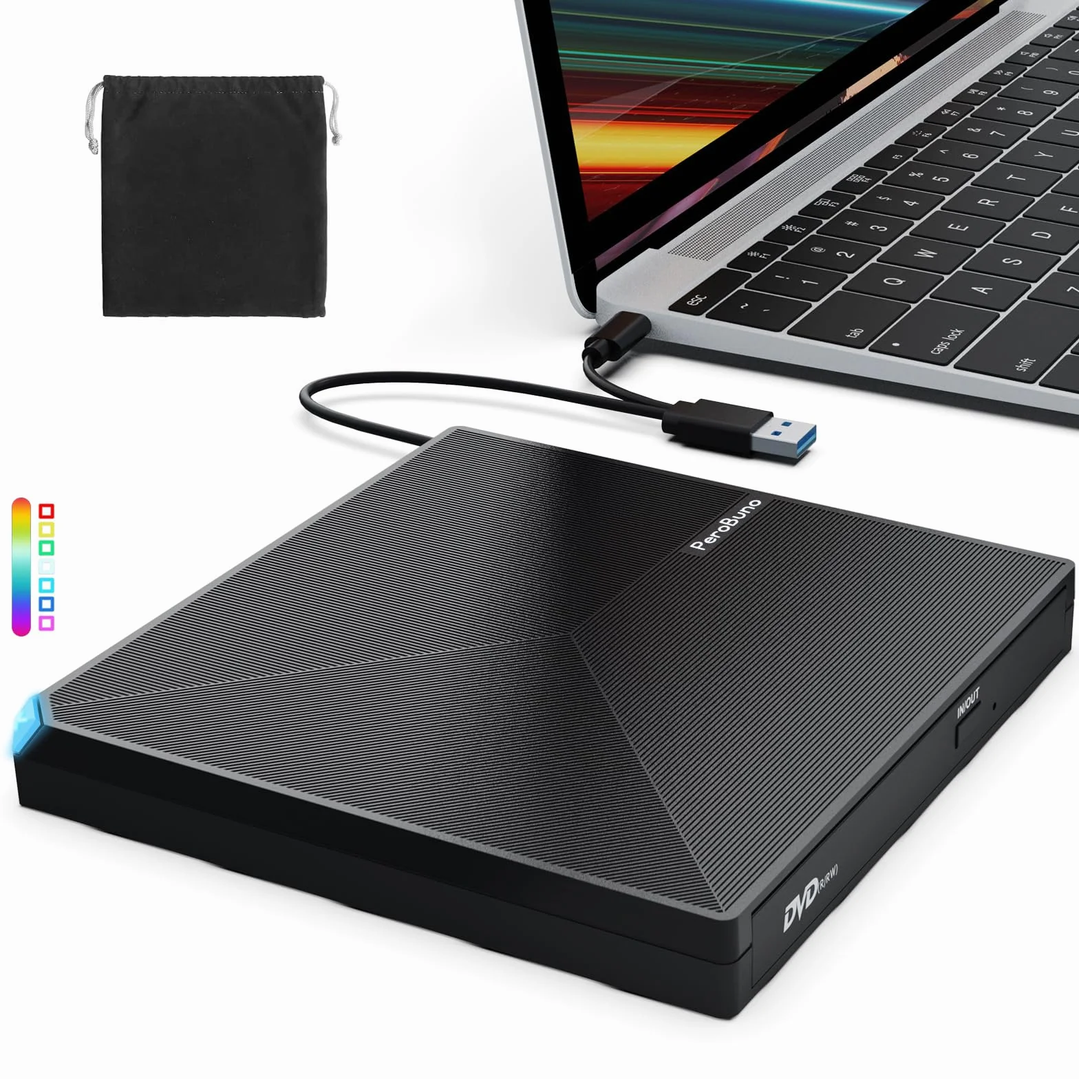 PeroBuno Unità CD DVD Esterne, USB 3.0 e Tipo C Masterizzatore CD Esterno, Plug & Play CD/DVD -/+RW Lettore CD DVD Esterno per PC Laptop Desktop iMac MacBook Pro/Air Windows 11/10/8/7/XP Linux Mac OS