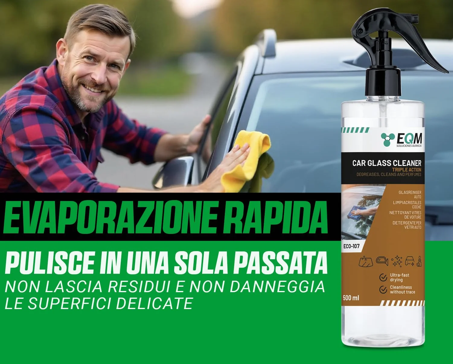 Detergente Vetri Auto ECO-107 500 ML - Detergente per Vetri Interni ed Esterni