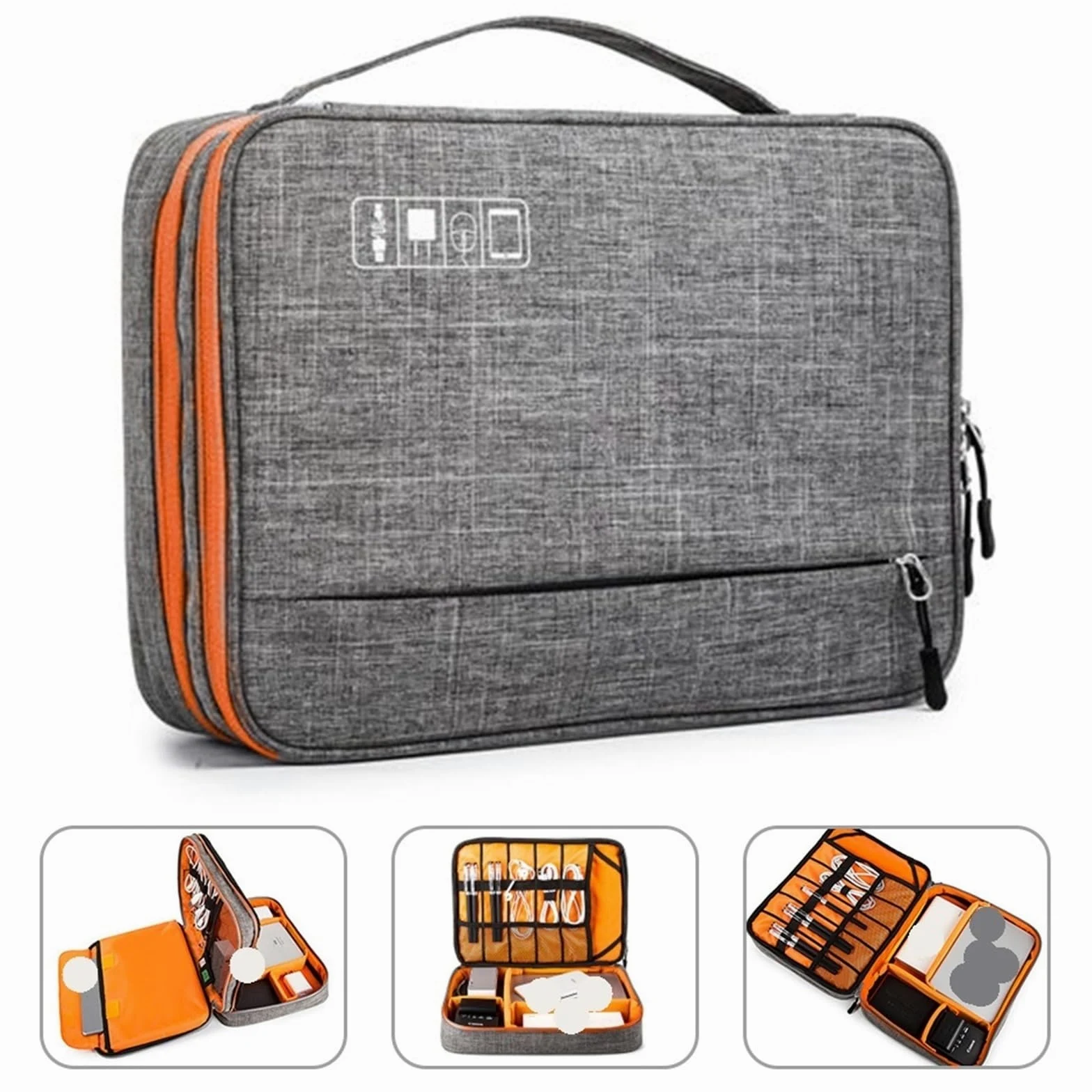 Borsa Organizer Cavi Borsa for accessori elettronici a doppio strato, con scomparti separati, strisce staccabili, custodia organizer portatile for dischi rigidi e cavi(Gray)
