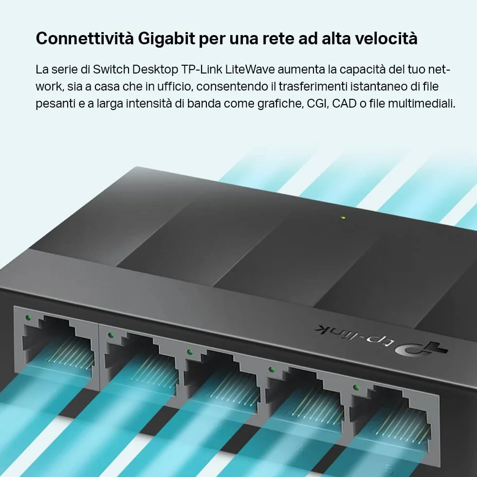 TP-Link LS1005G Switch Ethernet 5 Porte Gigabit Plug-and-Play Silenzioso Desktop