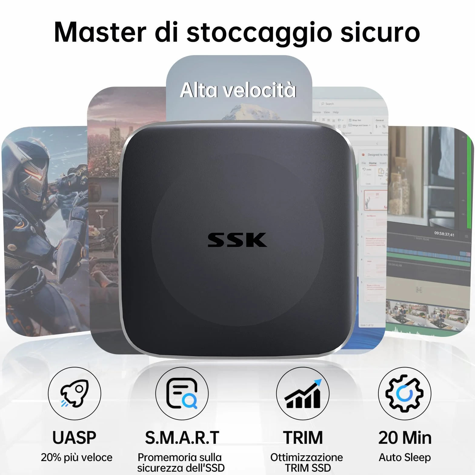 SSK SSD 256GB Esterno Portatile,fino a 550MB/s, Hard Disk Esterno SSD con cavo da Tipo C a USB C/A,Unità a Memoria stato solido veloce USB 3.2 GEN2 per iPhone 15/Android/Windows/Tablet/Mac/Xbox