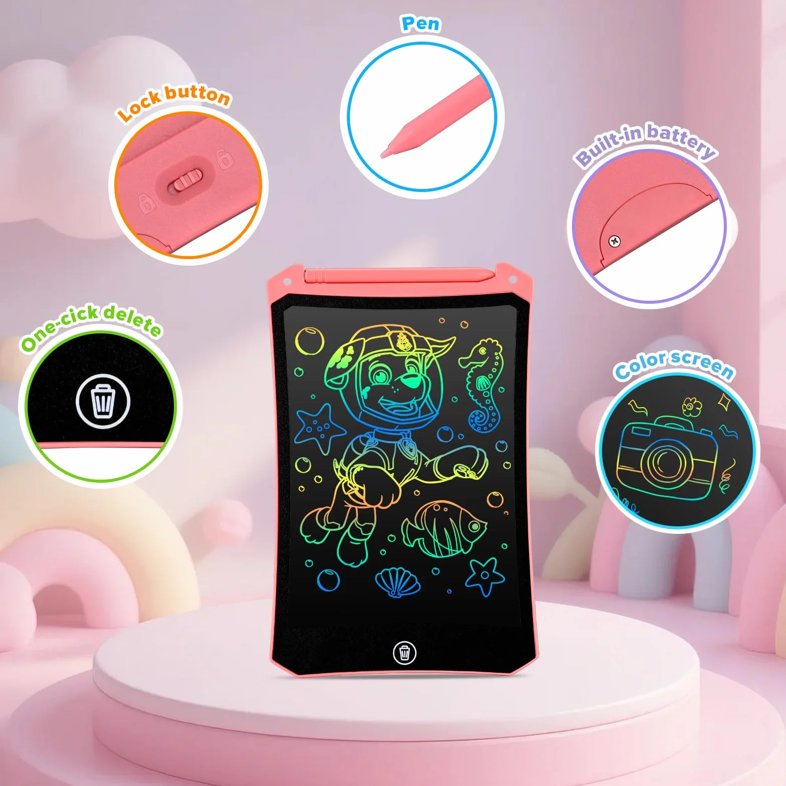 PINKCAT Tavoletta Grafica LCD 8.5 Pollici Lavagna da Disegno Digitale Portatile Ewriter Cancellabile Rosa