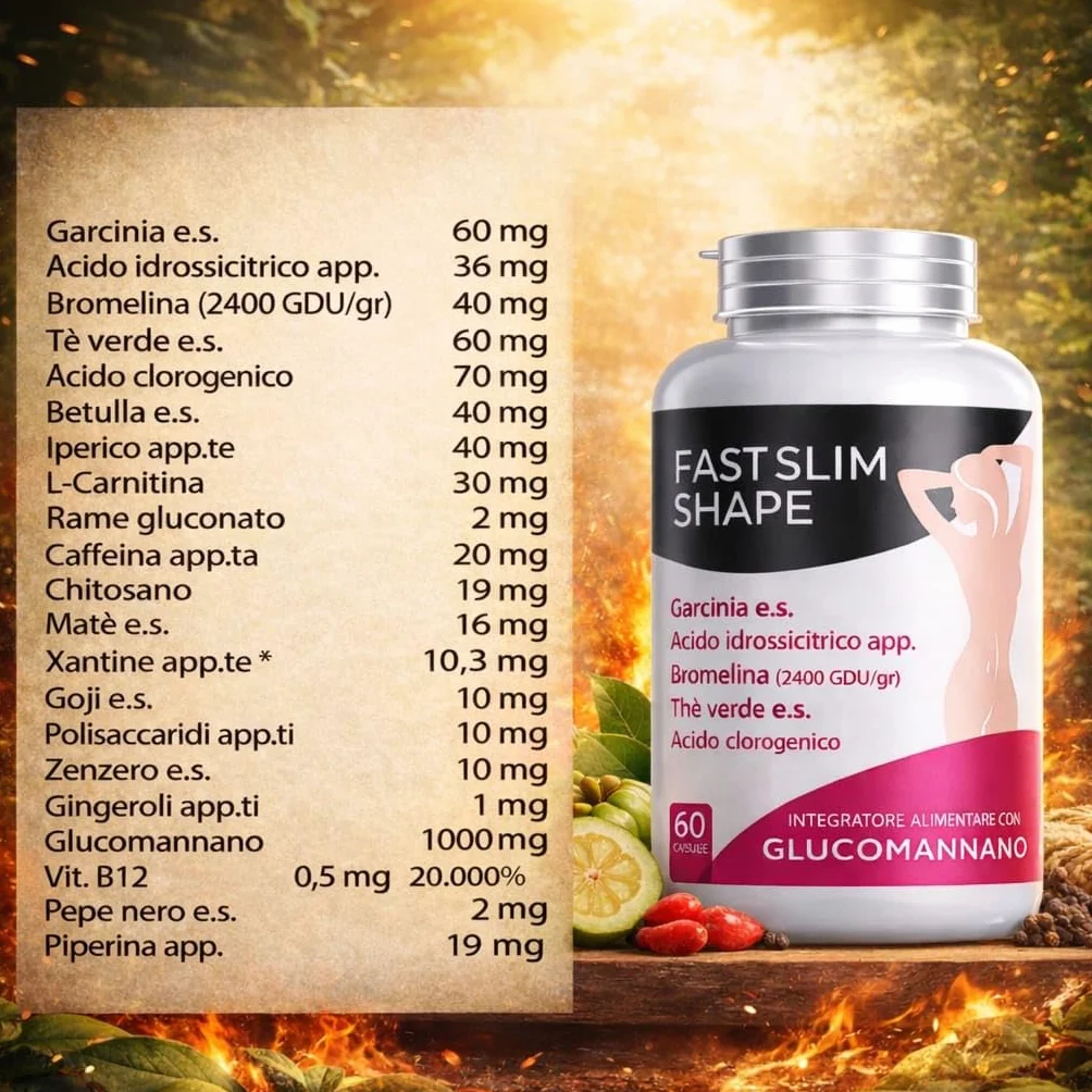Glucomannano Integratore Controllo Peso con L-Carnitina e Garcinia Cambogia – 60 Capsule