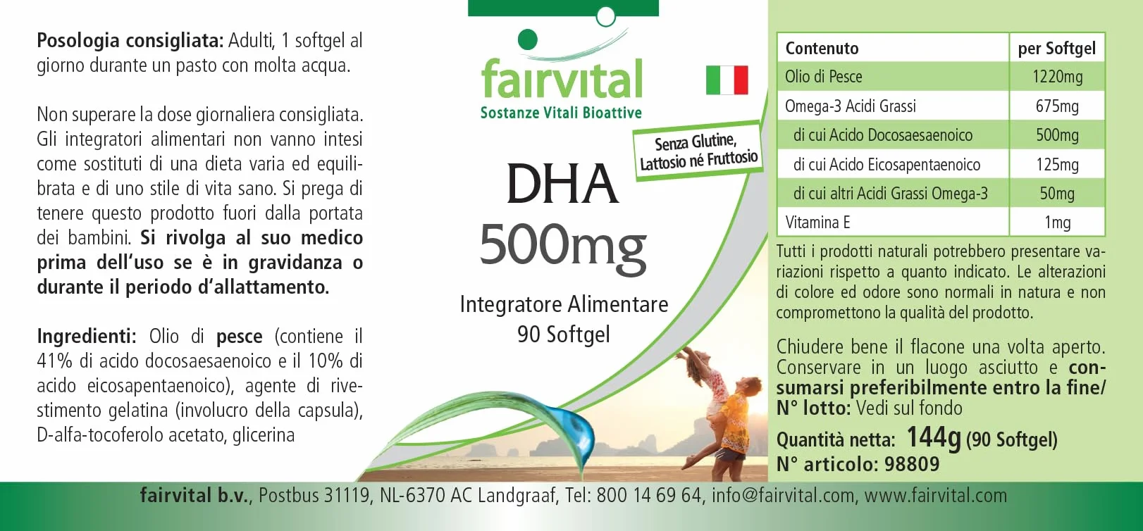 Fairvital Capsule DHA 500 mg 90 softgel Olio di Pesce Alto Dosaggio