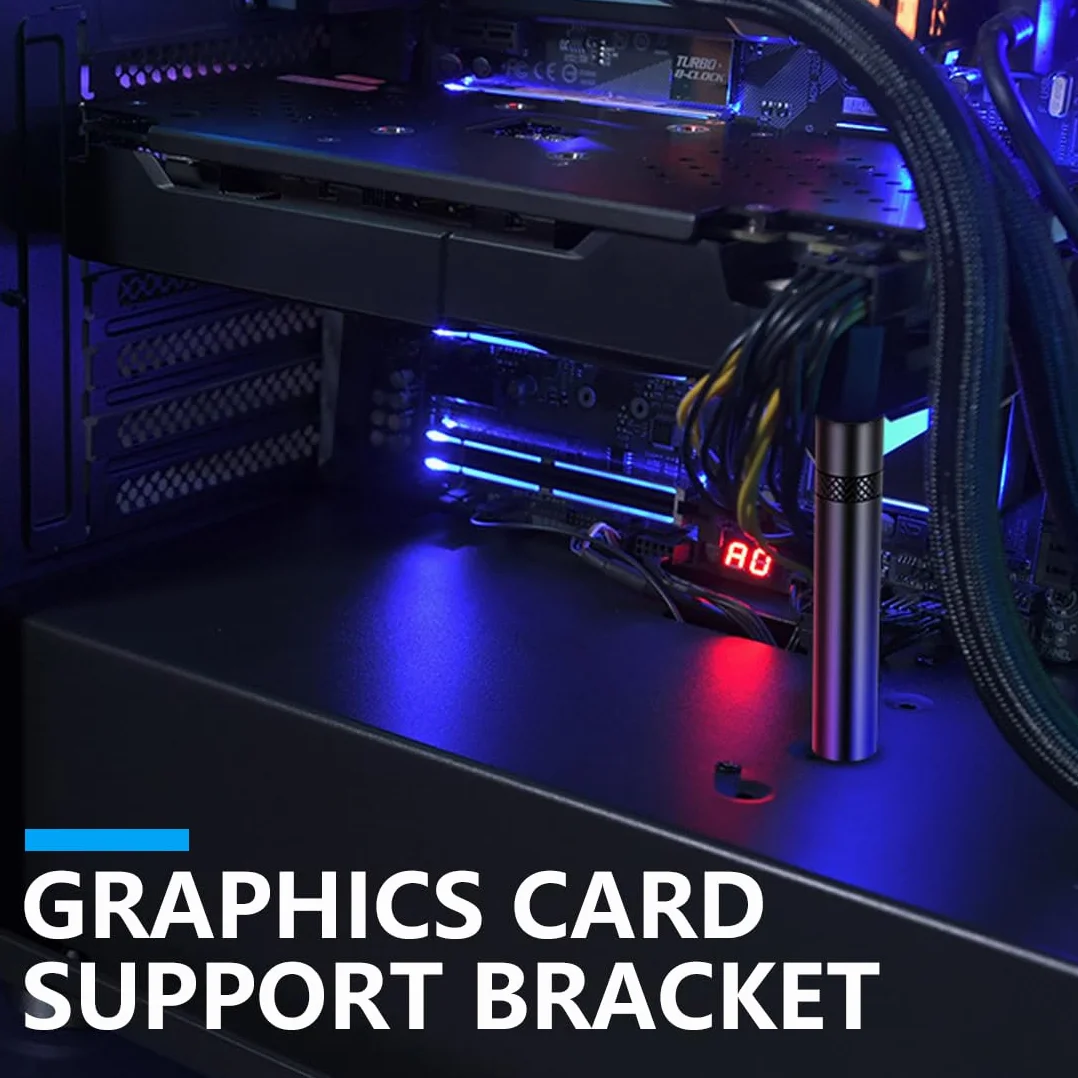 Supporto GPU per scheda grafica, 2 pezzi, in lega di alluminio, supporto per schede grafiche, regolabile in altezza(75-120 mm) per host utente e protezione PC