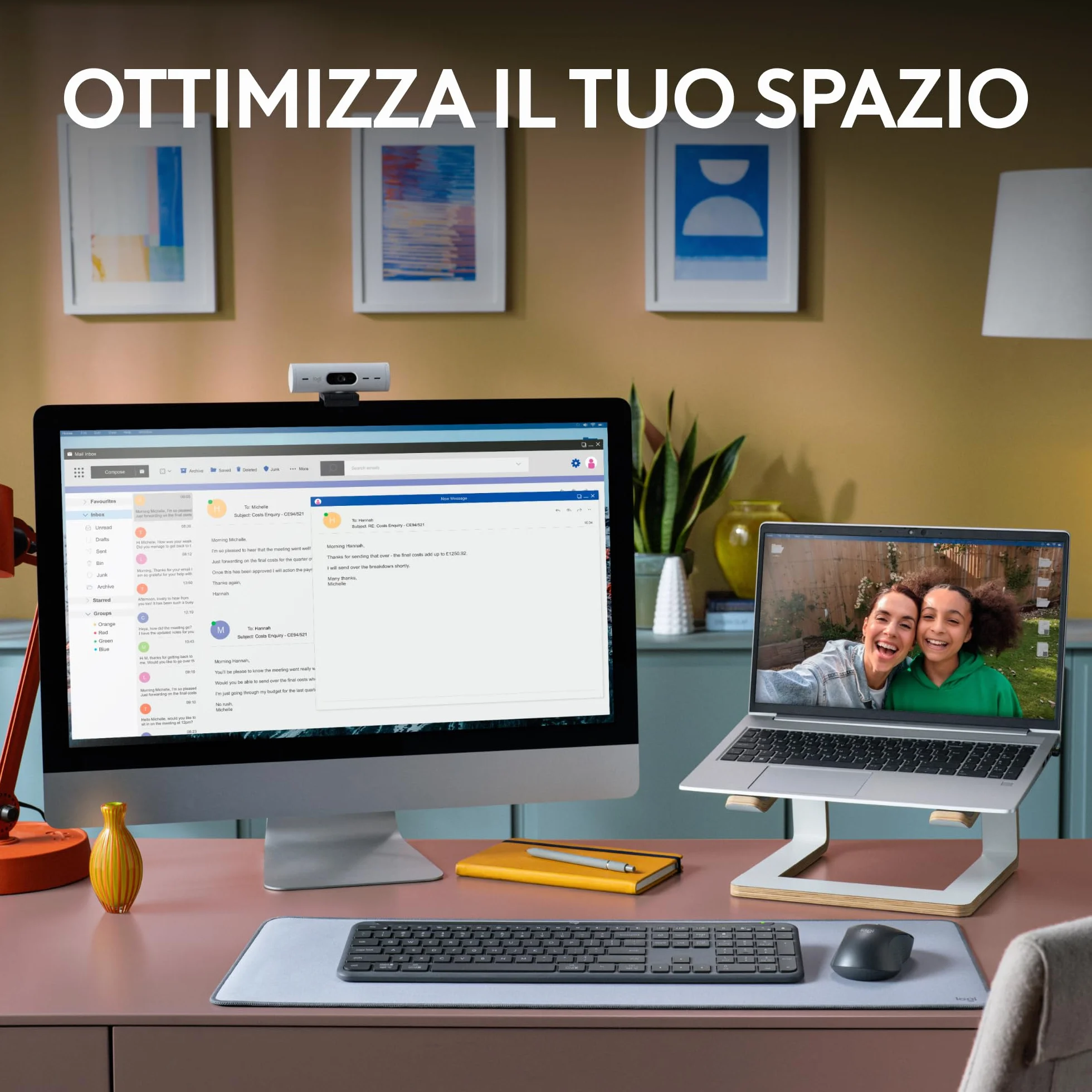 Logitech MK950 Signature Slim wireless tastiera e mouse Kit con di digitazione silenziosi, switch tra tre dispositivi, Bluetooth, più sistemi operativi, Windows, Mac, Layout Italiano QWERTY, Grafite
