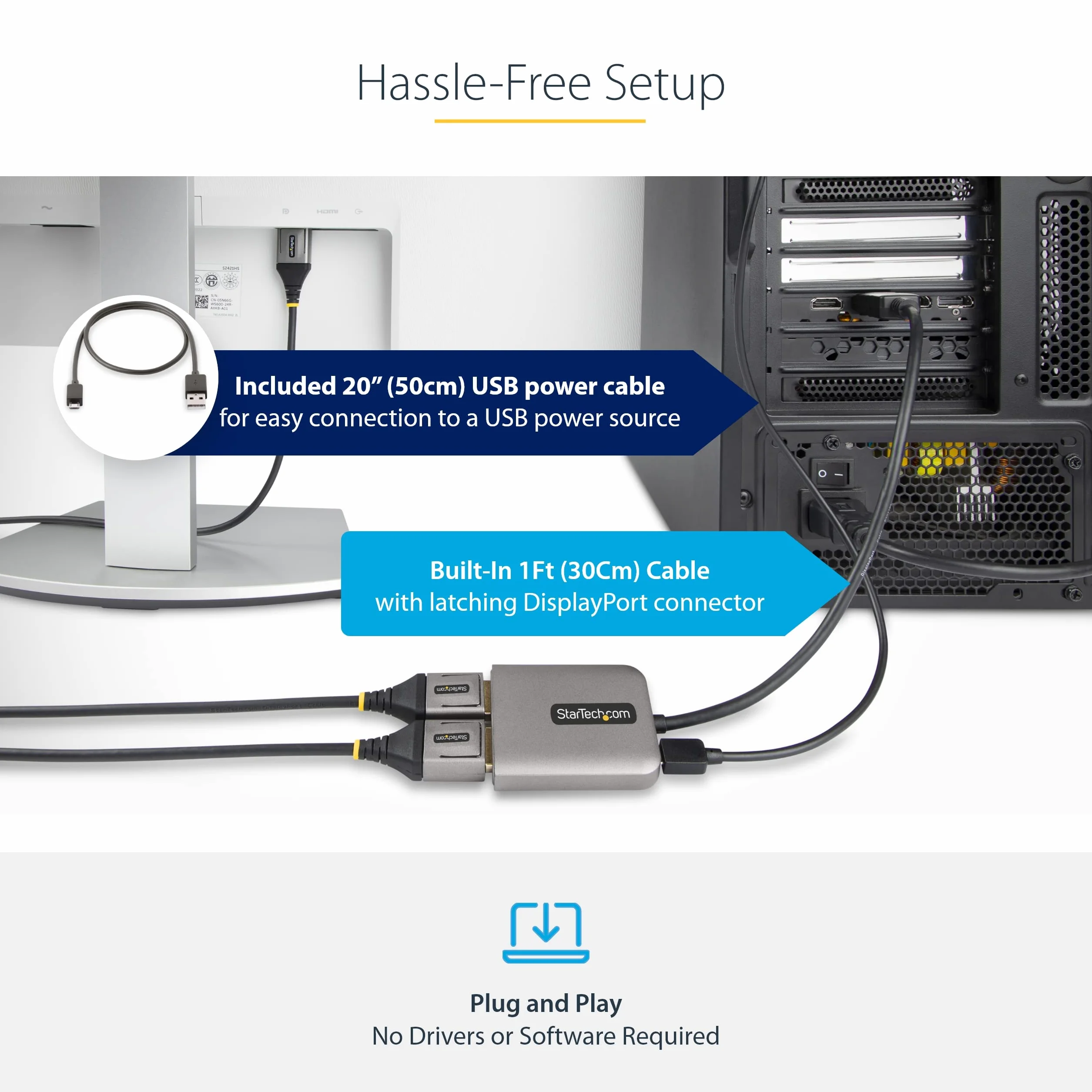 StarTech.com Hub MST DisplayPort a 2 Porte - Adattatore Multi-Monitor DP 1.4 a 2x DP 5K 60Hz - Splitter Video DisplayPort per Doppio Monitor - Cavo Integrato extrta lungo, Solo Windows (MST14DP122DP)
