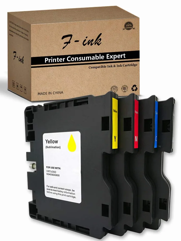 F-INK 4 cartucce di inchiostro a sublimazione compatibili per Sublijet Sawgrass Virtuoso SG400 e SG800, 4 cartucce di inchiostro a sublimazione