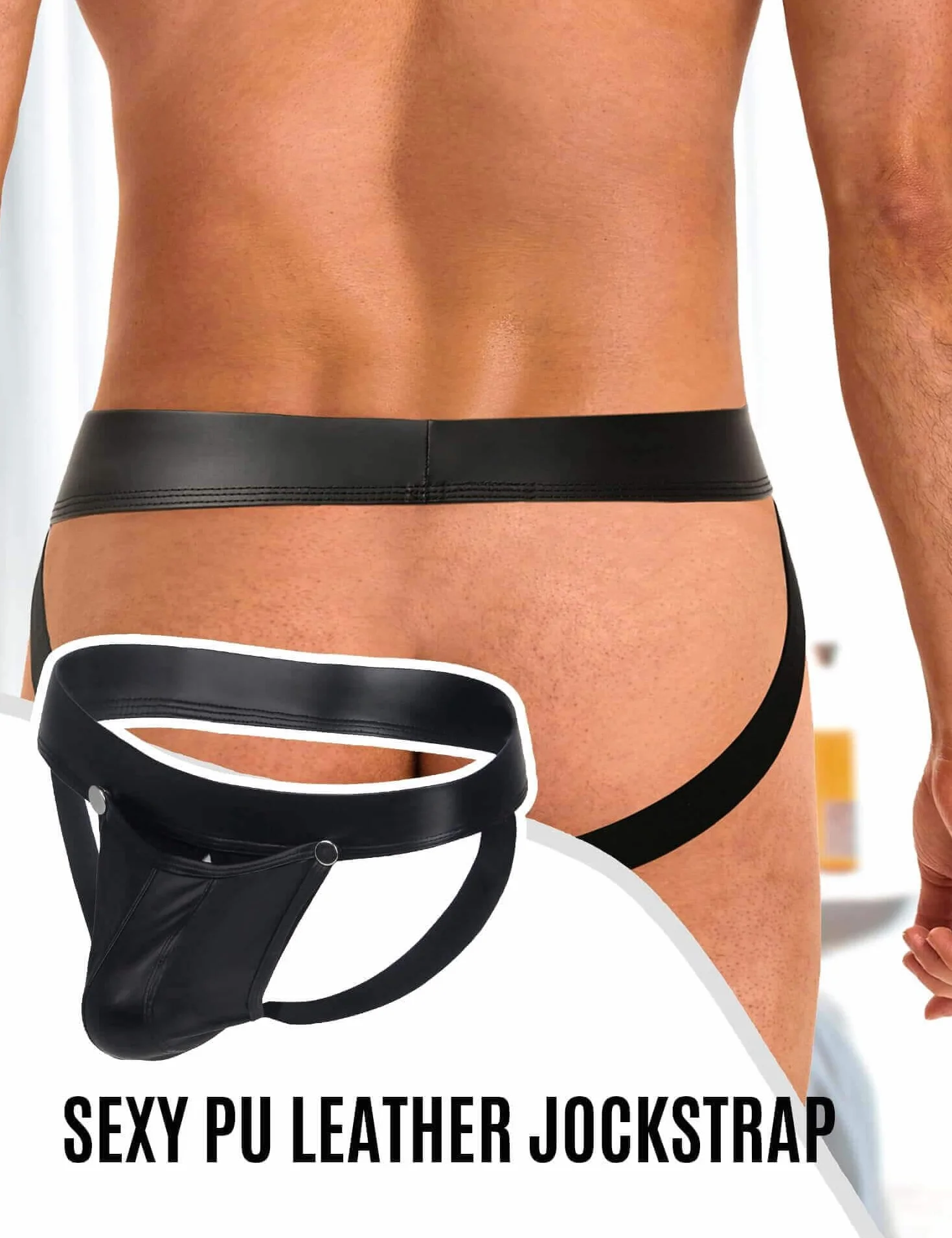 Ohyeahlady Jockstrap Uomo Aperto Davanti Pelle Nero Perizoma Taglie Forti
