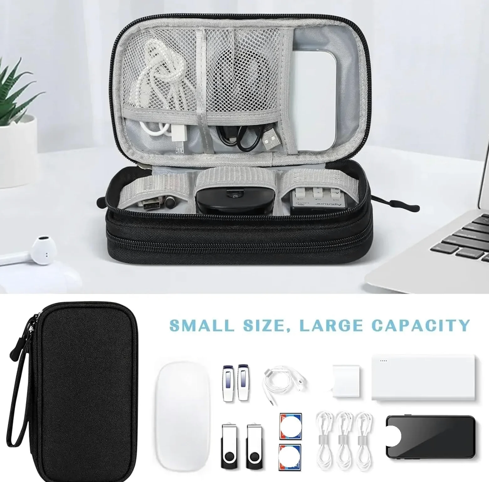Borsa Organizer Cavi Borsa da viaggio for cavi, 2 pezzi, custodia portatile for archiviazione digitale, caricabatterie, dati, organizer USB, accessorio elettronico impermeabile(Pink)