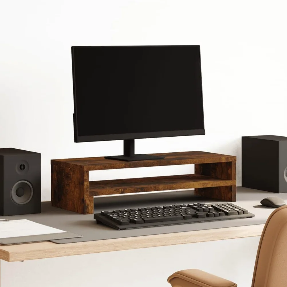 Supporto per monitor in rovere affumicato, 54 x 22 x 15 cm, rialzo ergonomico da scrivania in legno per ufficio e casa