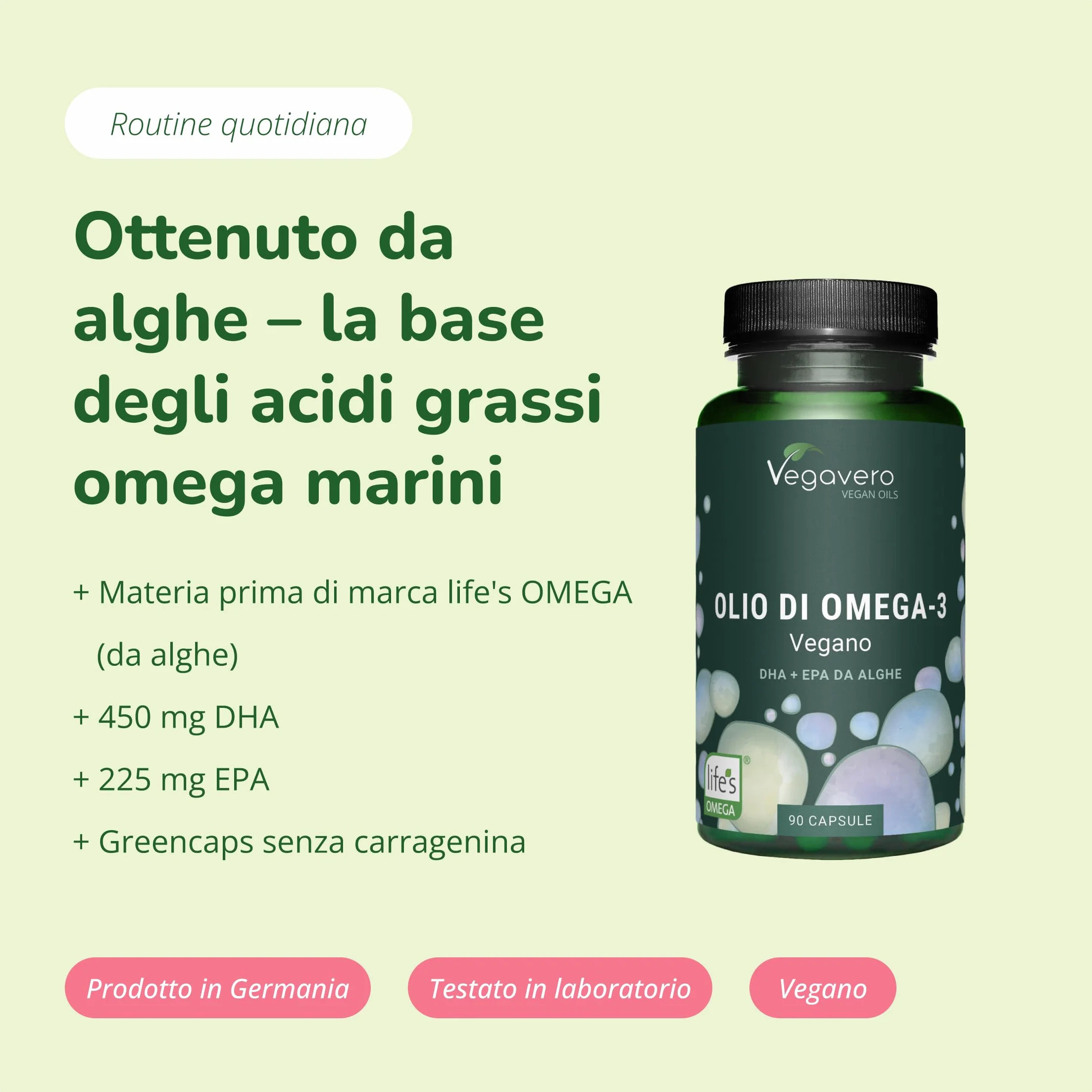 Vegavero Omega 3 VEGAN 1500 mg Olio di Alghe DHA+EPA 90 capsule