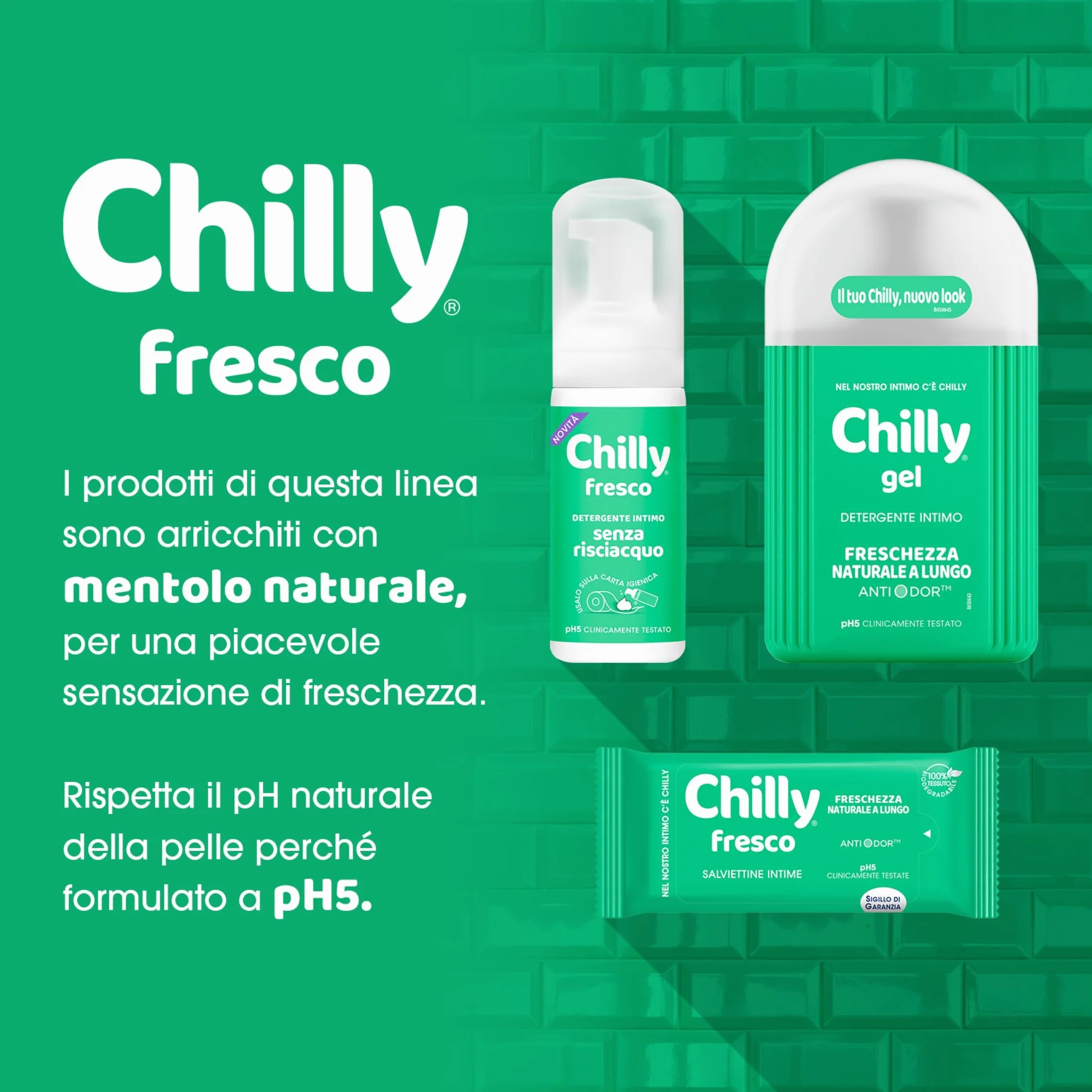 Chilly Salviettine Fresco Azione Protettiva Mentolo Naturale pH 5 12 sztuk