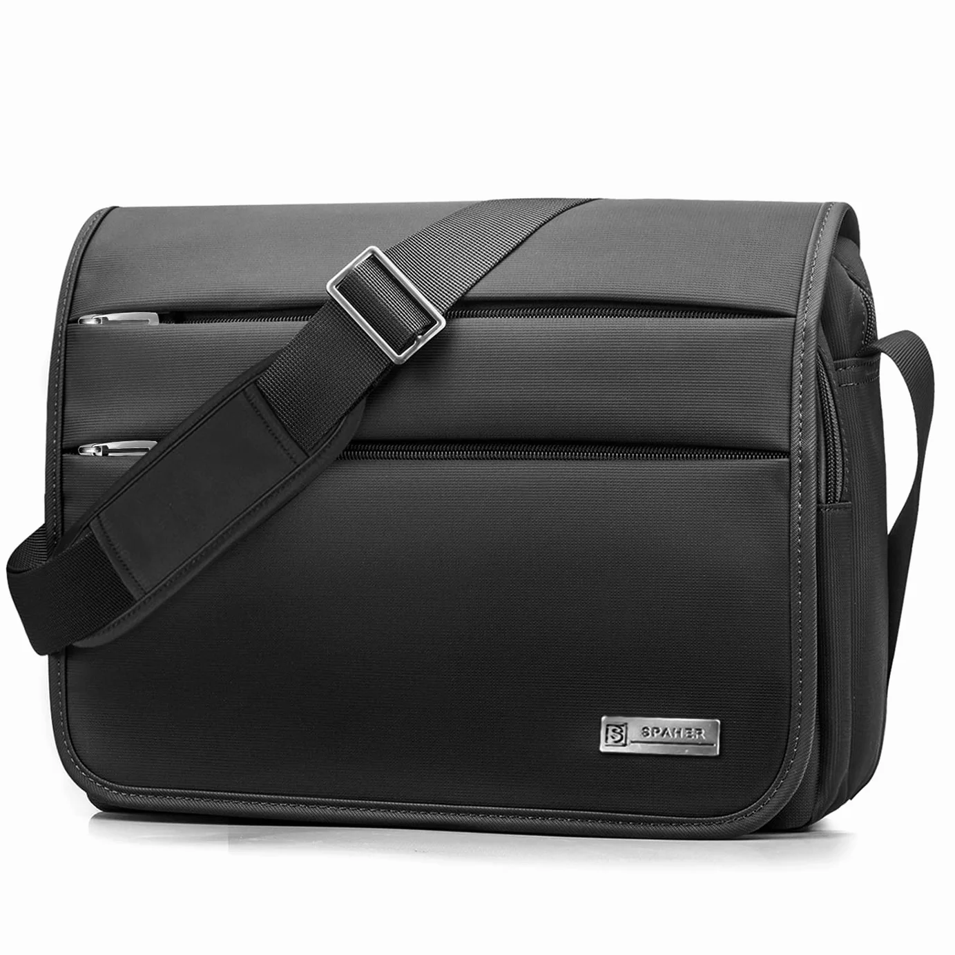 SPAHER Borsa Porta PC Borse Messenger per PC portatili Borsa a Tracolla per Laptop Grande da 14 pollici Lavoro Business Office Borsa da Viaggio Impermeabile Sacchetto del Messaggero Nero