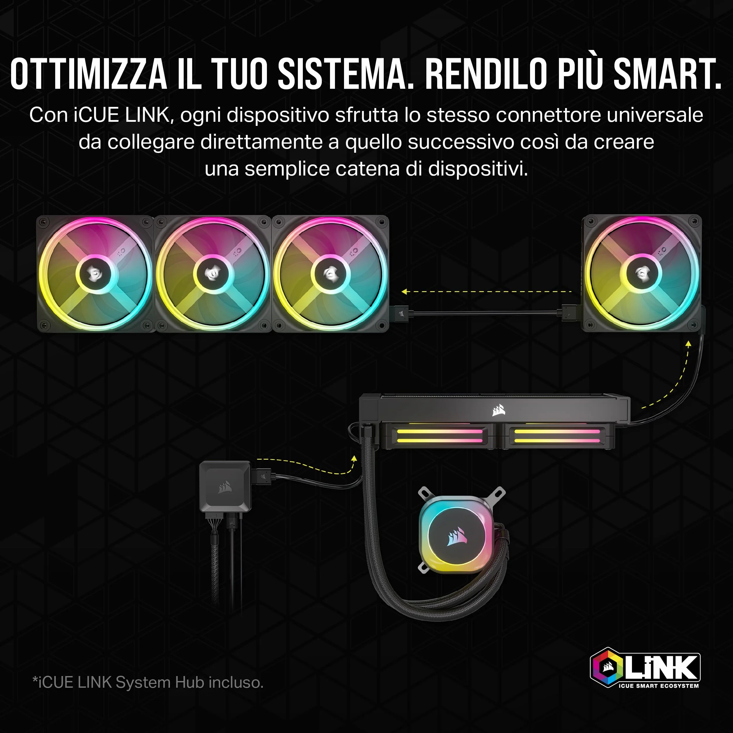 Corsair iCUE Link QX120 RGB Cupola Magnetica da 120 mm Ventole - Tripla Ventole Starter Kit con iCUE Link System Hub - Nero | Tripla Ventole Starter Kit con iCUE LINK System Hub