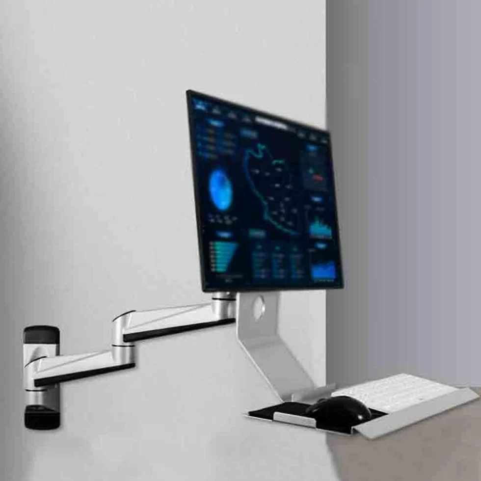 Braccio Monitor Silver Single Arm Monitor Stand Non Foldable Wall Mount with Regular Tray Single Screen Supporto Monitor