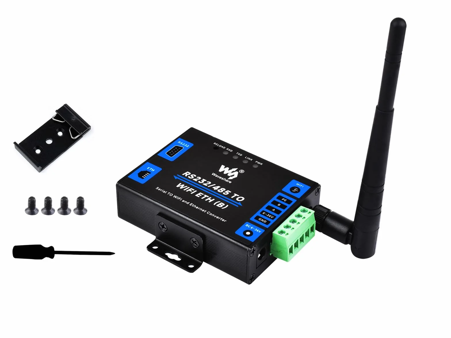 Convertitore RS232/485 a WiFi Ethernet, Server Seriale, Modbus Gateway, MQTT, DC 6~36V