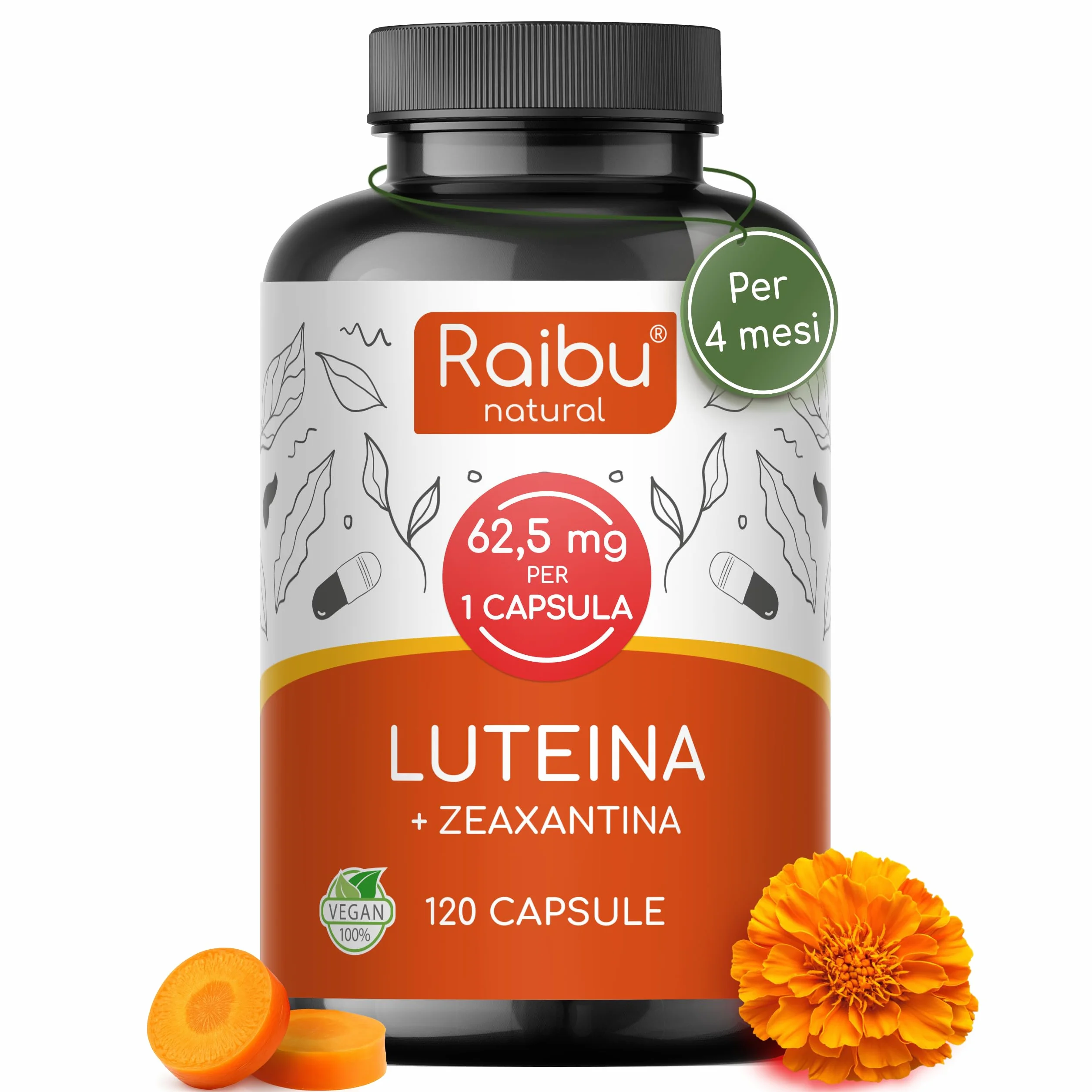 Integratore Occhi Luteina Zeaxantina 50 mg 12,5 mg Vitamina A B2 Calendula 4 Mesi