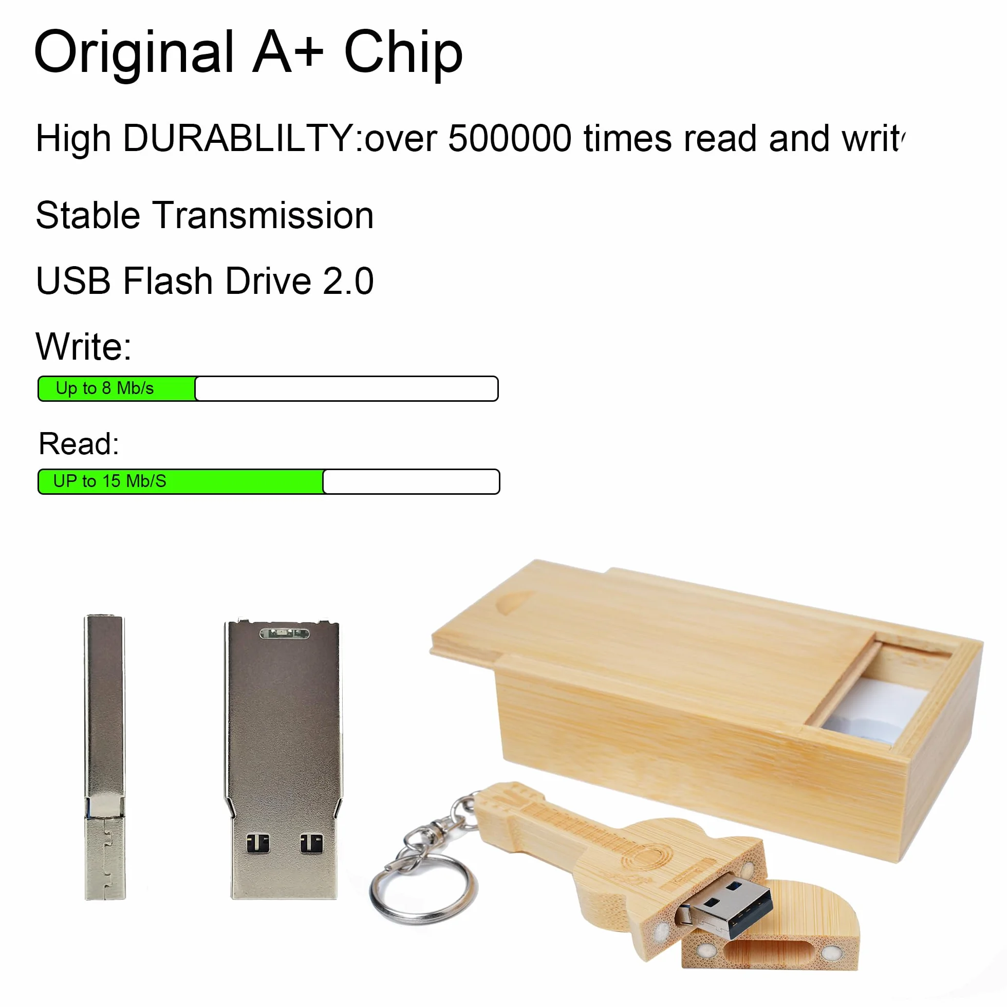Chiavetta USB in legno di acero a forma di chitarra in scatola di legno Bamboo wood 2.0/8GB