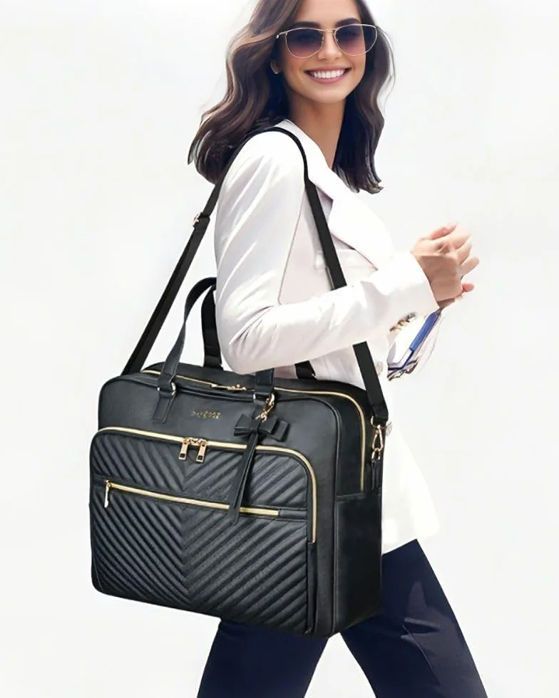 Taygeer Borsa Donna Porta PC 17.3 Pollici, Capiente Borsa Lavoro Donna con Porta USB, Borse Insegnante Impermeabile Borse a Tracolla per PC Elegante Messenger Bag per Ufficio, Università, Scuola, Nero | Valigetta impermeabile 3 in 1, grande capacità, con