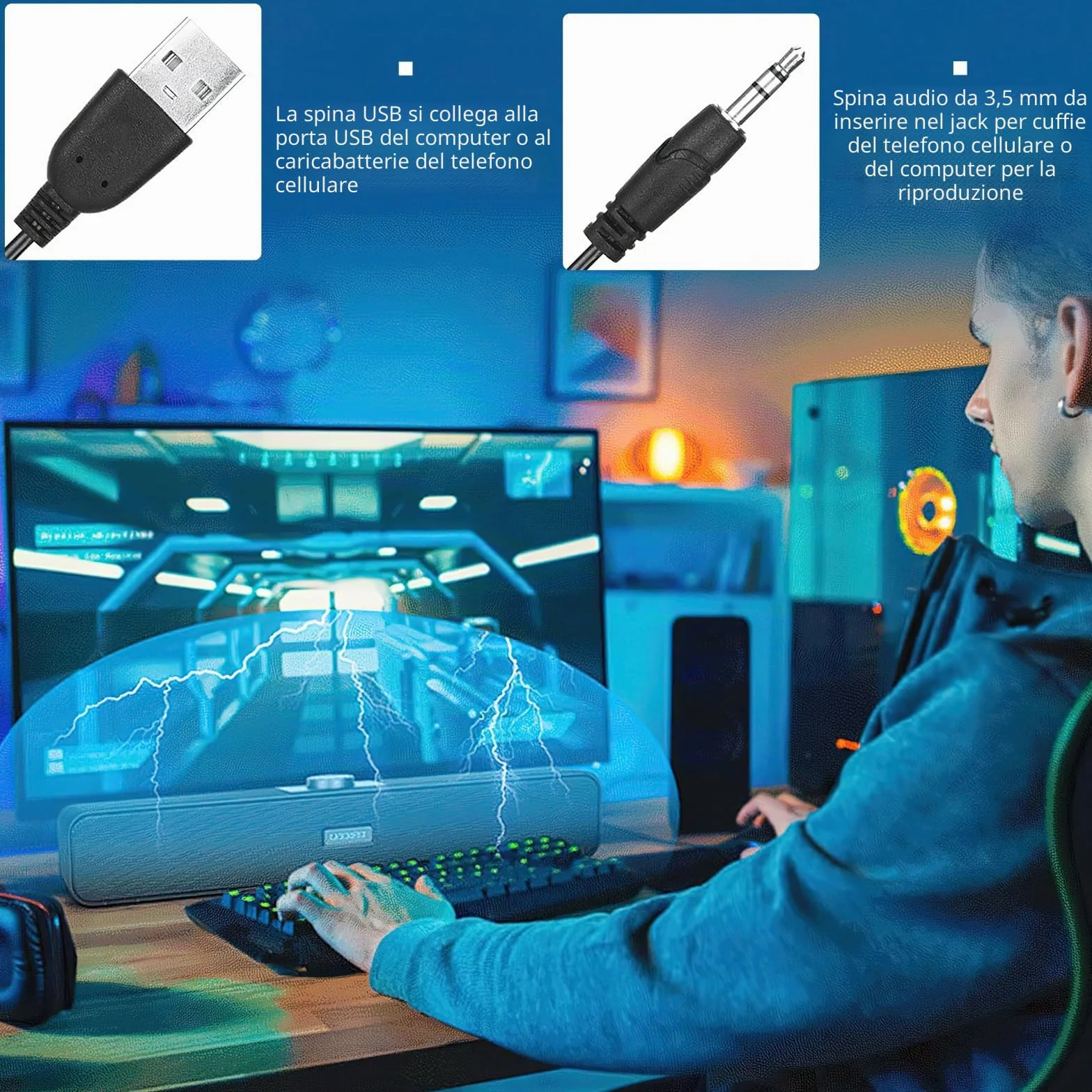 TNSLAND Casse PC USB Stereo Hi-Fi Altoparlanti per PC Fisso Soundbar Nero