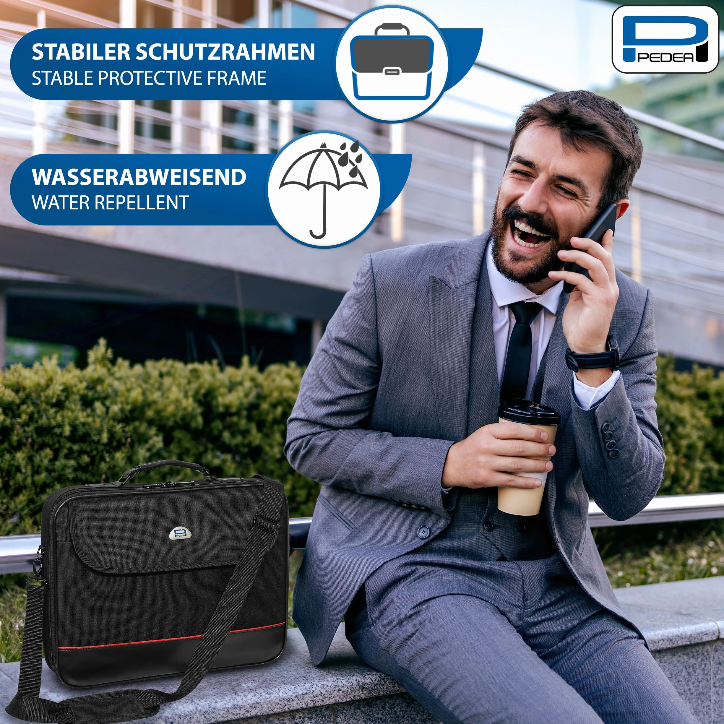 PEDEA - Borsa per Laptop *Trendline* Borsa per Notebook Fino a 18,4 Pollici - Borsa a Tracolla per Computer Portatile - Custodia per Laptop Nera - Borsa da Computer Uomo e Donna