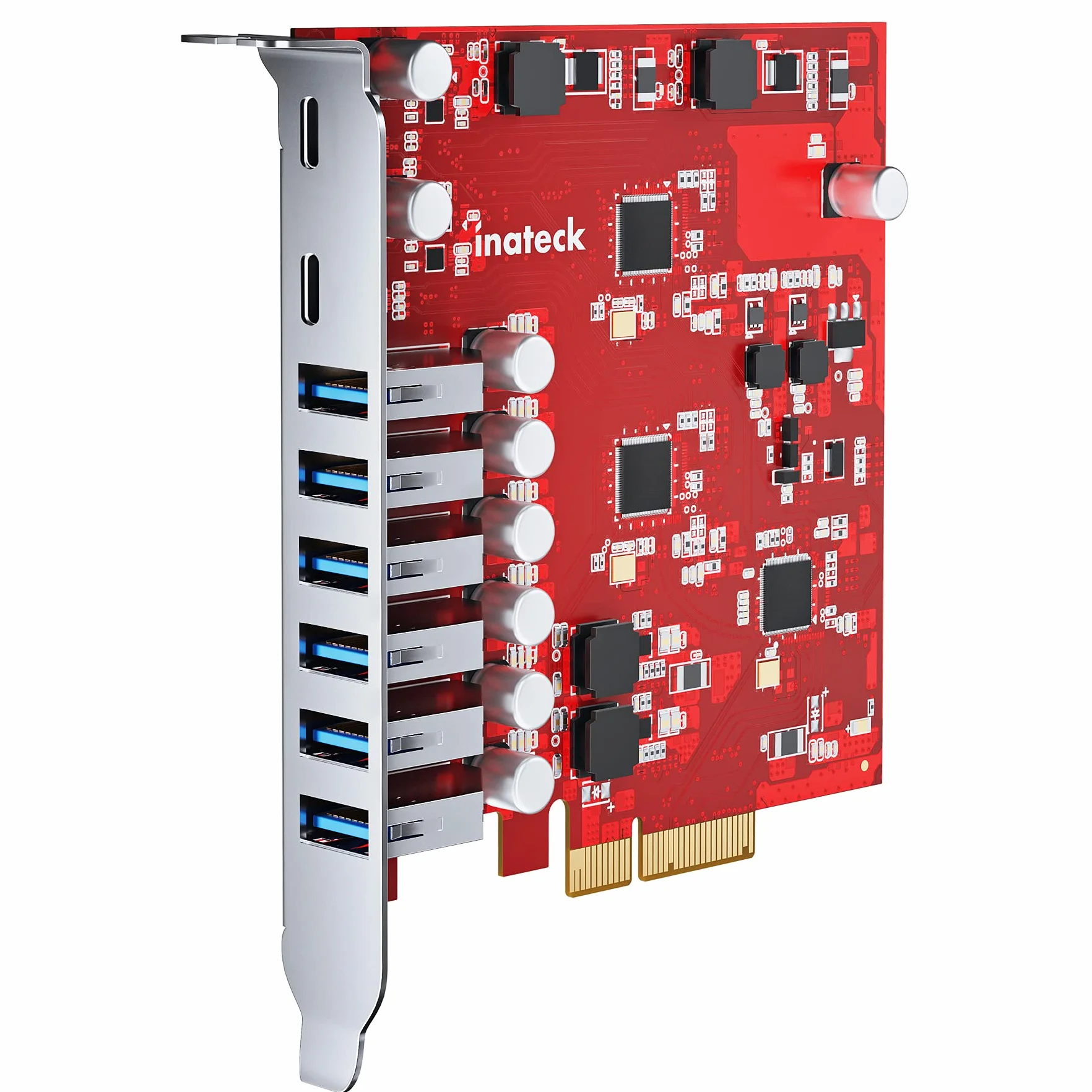 Inateck RedComet U22 - Scheda di espansione da PCIe a USB 3.2 Gen 2, 6 USB Tipo A e 2 Porte USB Type-C, 16 Gbps, Colore: Rosso