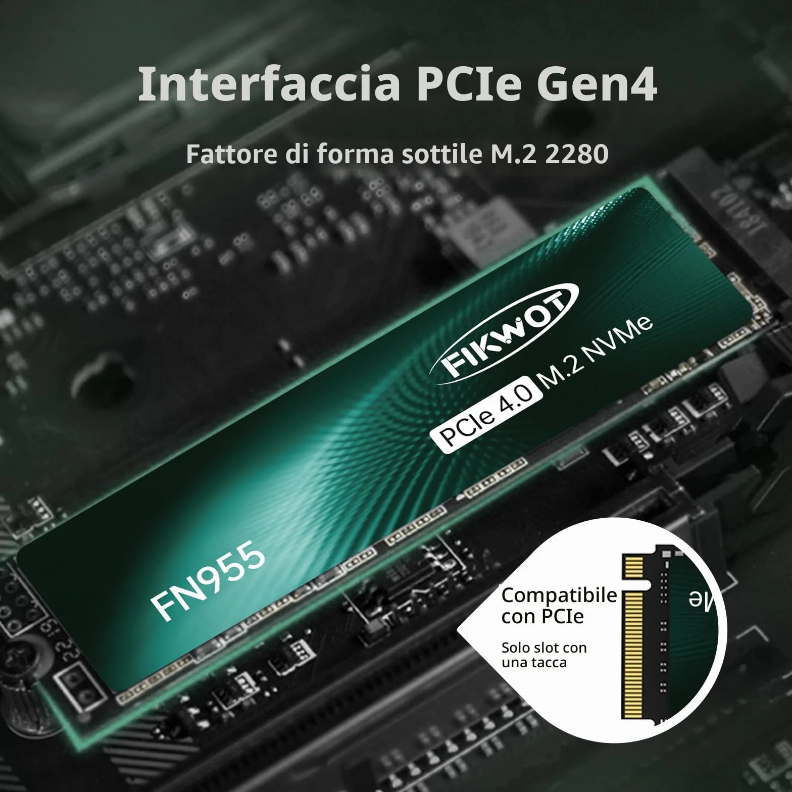 Fikwot FN955 1TB M.2 PCIe Gen4 Unità interna a stato solido da con adesivo di raffreddamento in grafene - Fino a 7350MB/s, Cache SLC dinamica, Compatibile con Laptop e PC Desktop