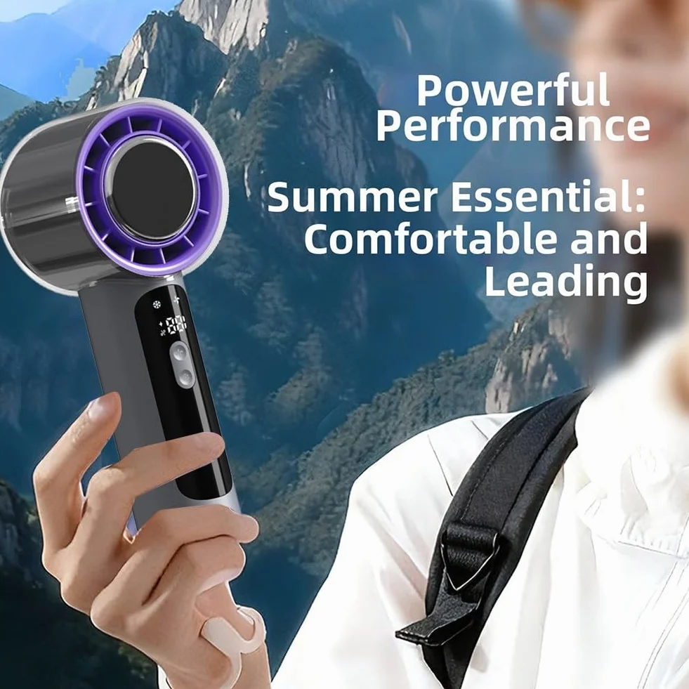 Ventilatore portatile portatile, Turbo Power con raffreddamento a ghiaccio, 100 compatti USB ricaricabili per mini personali, per viaggi all'aperto, estate (nero)