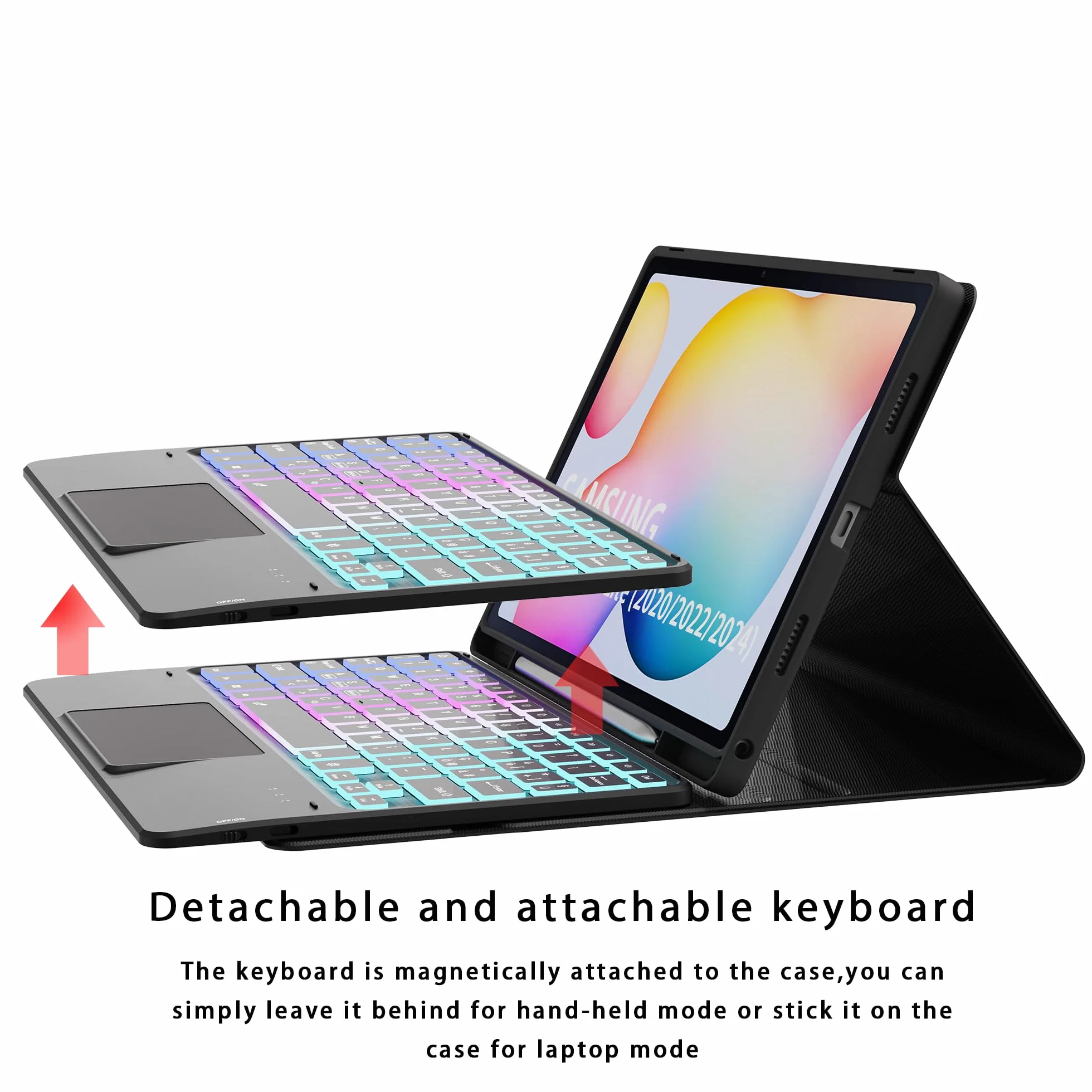 Custodia con Tastiera per Samsung Galaxy Tab S6 Lite 10.4" 2024/2022/2020 : DIY a 3 zone e 7 colori retroilluminati Custodia per tastiera, Italiano ‎QWERTY Staccabile Tastiera con Touchpad per S6 Lite