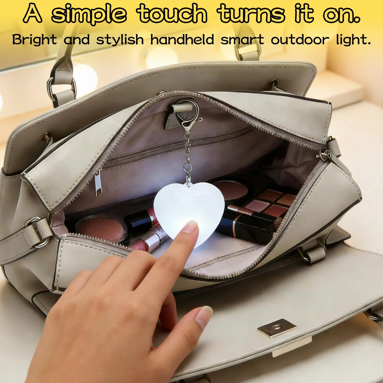 TNSLAND 2 Pezzi Luce per Borsa LED a Forma di Cuore, Mini Lampada Touch Ricaricabile USB, Luce Interna Borsa per Trovare Chiavi, Accessorio Portatile Donna, Luces per Viaggio, Regalo Donna Amica Mamma