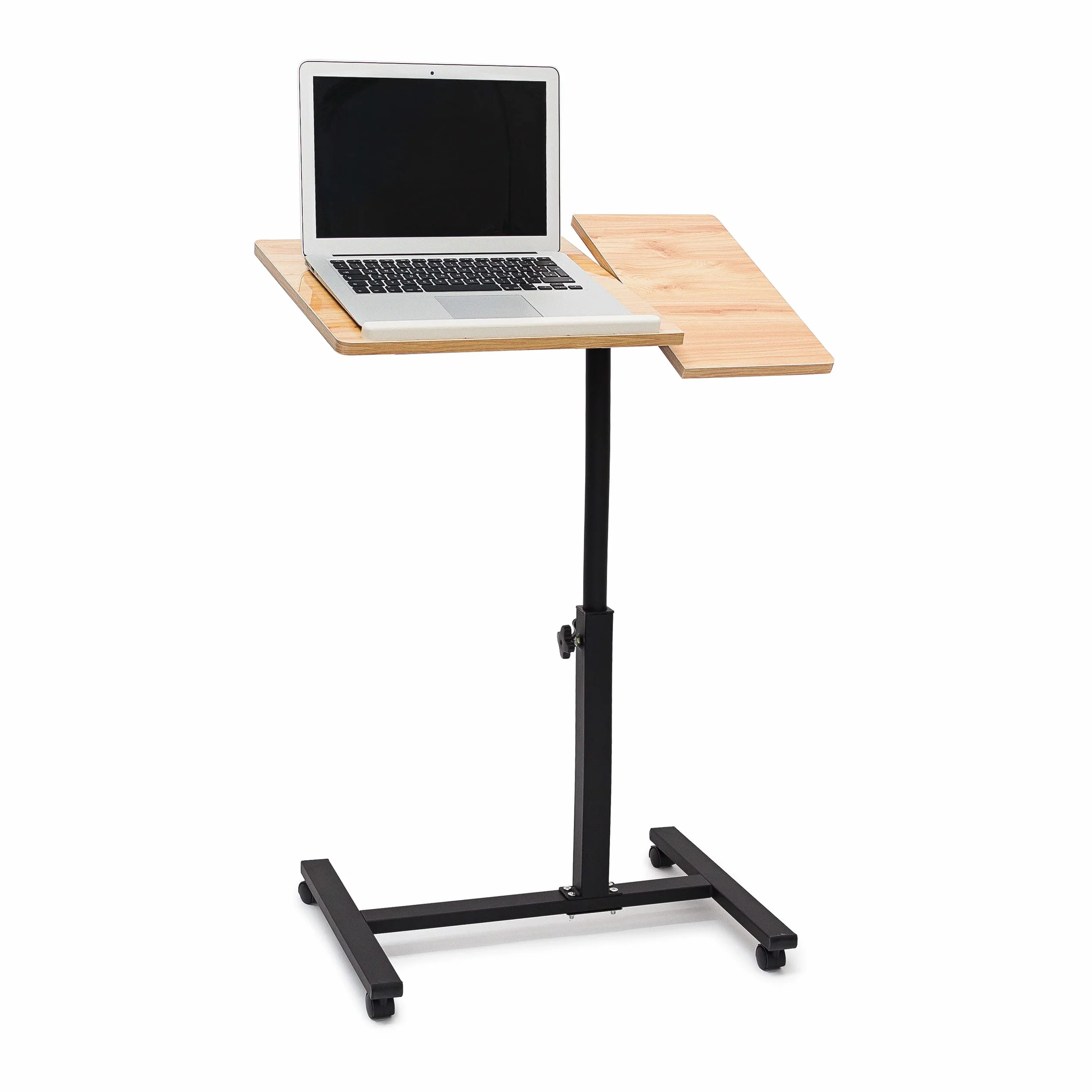 Relaxdays Tavolino per Pc, Supporto Computer Portatile, Mobile Grande, HLP 98x60x40,5cm, 4 Ruote Girevoli,Marrone Chiaro