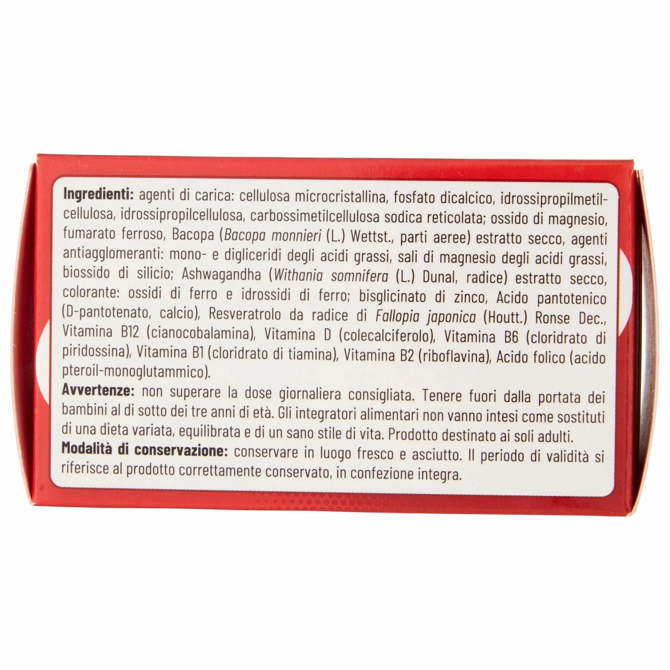 Equilibra Memoria e Concentrazione 30 Compresse Triplo-Strato Ferro Zinco Ashwagandha Bacopa Resveratrolo Integratore Multivitamine e Minerali Rilascio Graduale