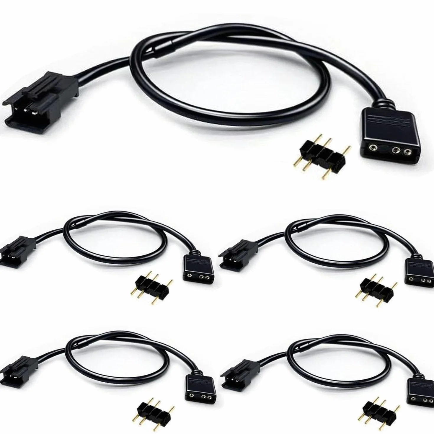 RUNCCI-YUN 5 pezzi 1 a 1 Cavo splitter ARGB di Estensione 5V 3 Pin Femmina a JST SM 3 Pin Maschio,ARGB Prolunga Ventola Cavo per ventole RGB, strisce LED(nero)
