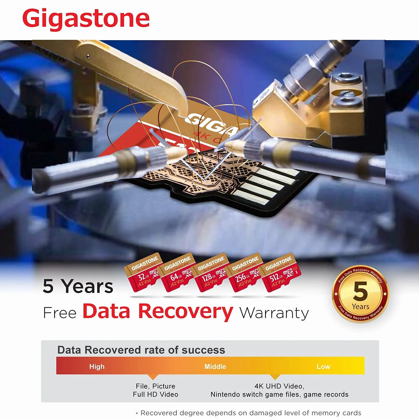 Gigastone [5 Anni Recupero Dati Gratuito] Scheda di Memoria 512 GB 4K Fotocamera Pro, Compatibile con GoPro Drone Switch, Velocità 100 MB/s. 4K Video, A2 U3 V30 Scheda Micro SDXC con adattatore SD.