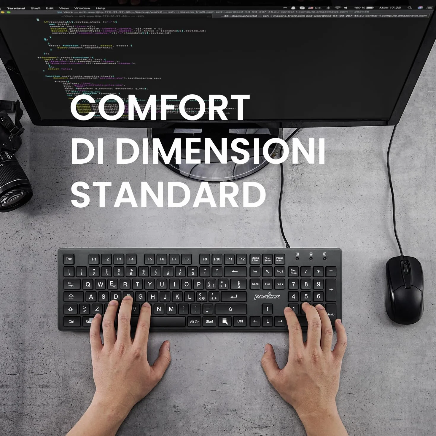 Perixx PERIDUO-117P Set Tastiera e Mouse PS/2, Layout QWERTY Italiano, Mouse Ottico a 3 Tasti, Cavo da 1,8 m, Nero