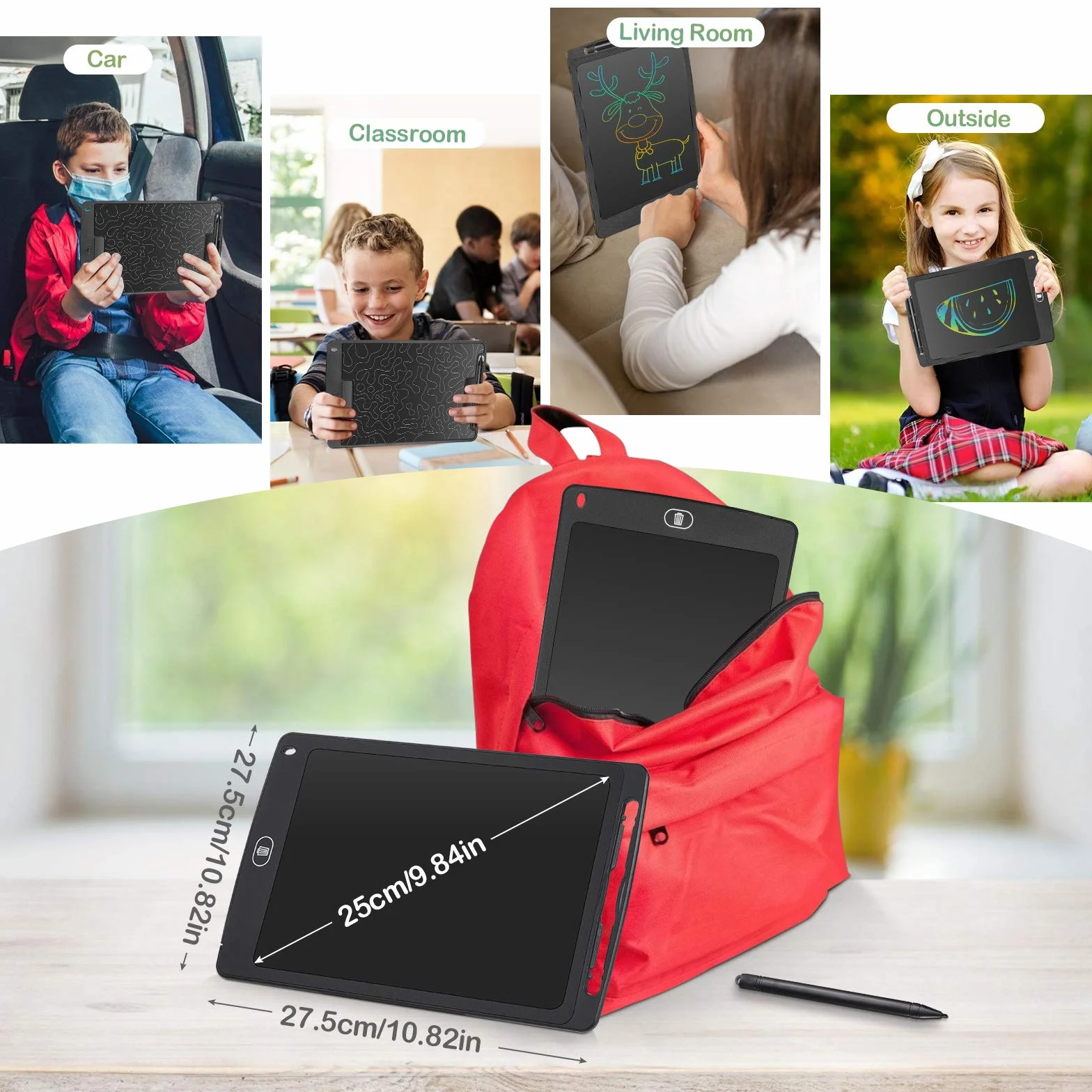 Czemo Tavoletta Grafica LCD 10 Pollici Colorato, Elettronico Portatile Disegno Pad Writing Tablet con Stilo, Nero