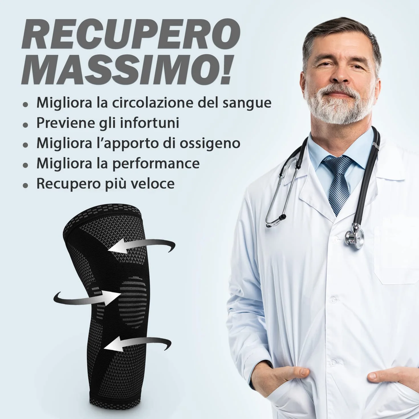 POWERLIX Ginocchiera Compressione Uomo Donna Artrite Dolore Legamenti Menisco Nero