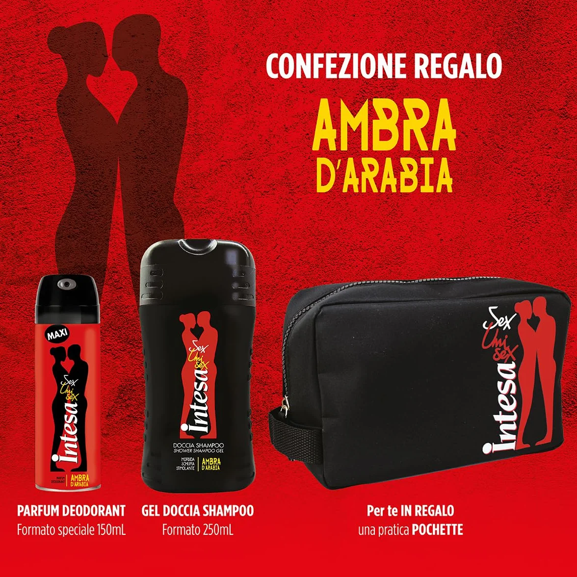 INTESA SEX UNISEX Confezione Regalo Ambra D'Arabia Gel Doccia 250ml Parfum Deodorant 150ml Pochette