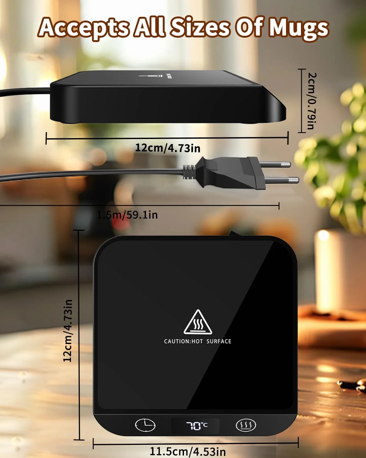 MYMULIKE Scalda Tazze, 6 Temperature (45 ℃-70 ℃), Display LED, Timer 1-12 Ore, Per Caffè, Tè, Latte, Scalda Candele, Vetroceramica, Nero