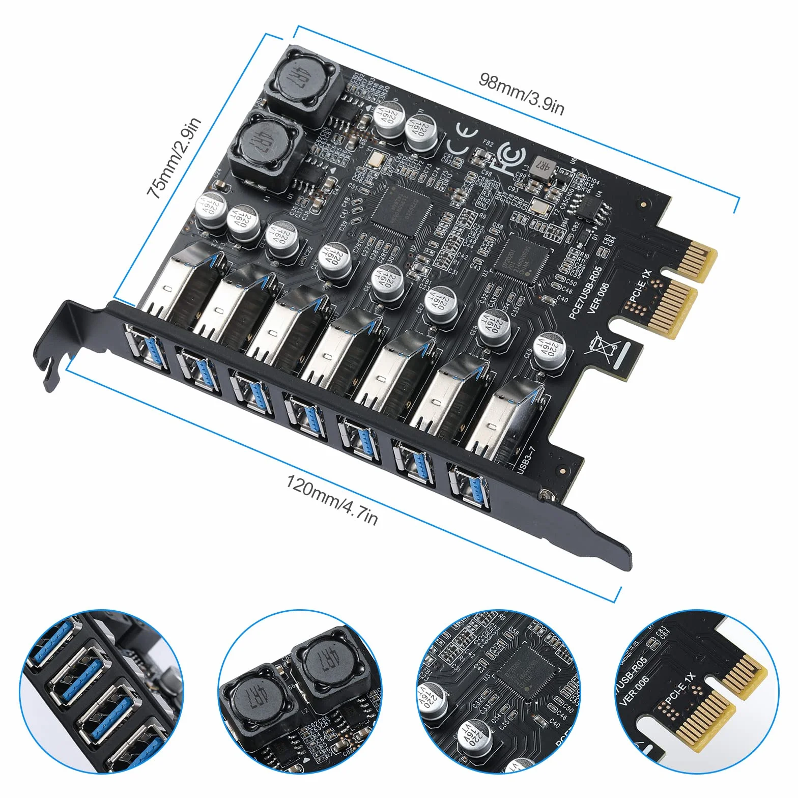 USB Interno 7 Porte Scheda di Espansione PCIe USB 3.2 Gen1 (5Gbps) Hub Interno Adattatore Controller per PC - Compatibile con Windows 10/8/7