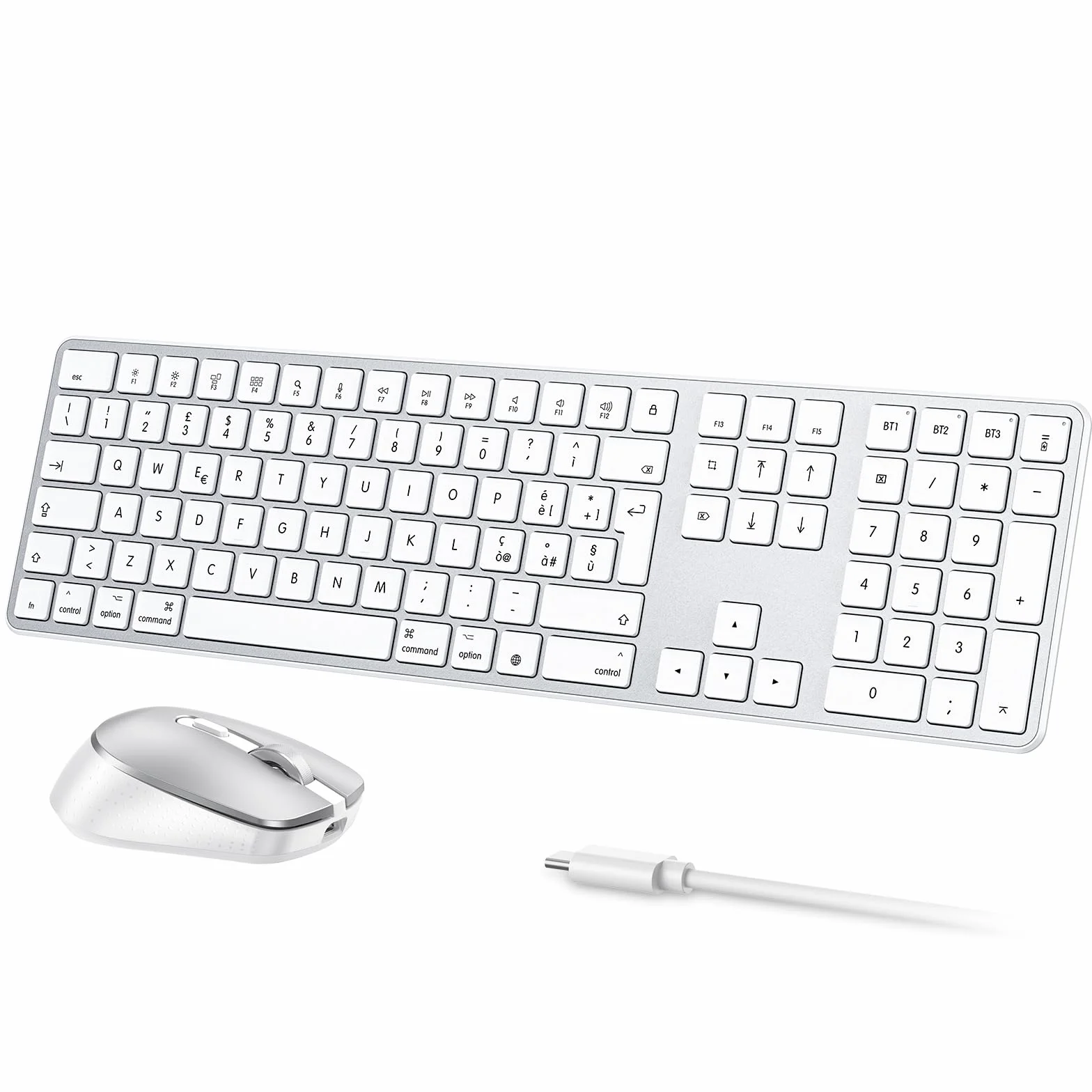 OMOTON Kit Tastiera e Mouse Wireless Bluetooth per Mac, Tastiera e Mouse Ricaricabile con 3 Canali Bluetooth per Mac Pro/Mini, MacBook Pro/Air, iMac, iMac Pro, Layout Italiano QWERTY, Argento