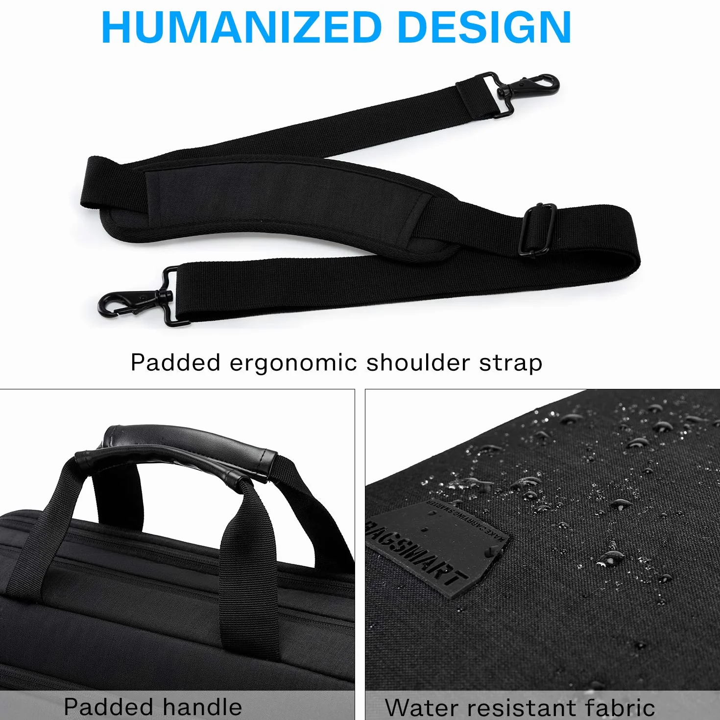 Bagsmart Borsa per Computer Portatile da 17,3 Pollici, Espandibile, per Uomo e Donna, Tracolla, Lavoro, Viaggi d'Affari, Ufficio, Chiudibile a Chiave, Nero