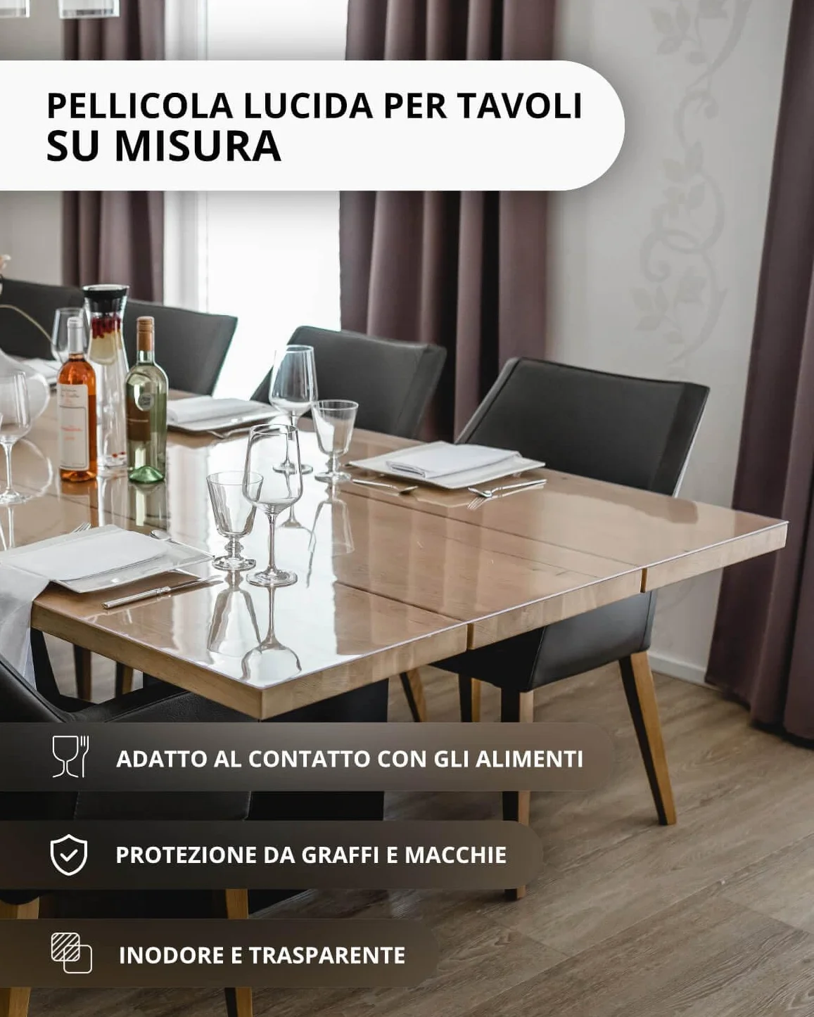 Pellicola Trasparente Proteggi Tavolo PVC Effetto Vetro 1,5 mm Impermeabile Antimacchia 80x120 cm
