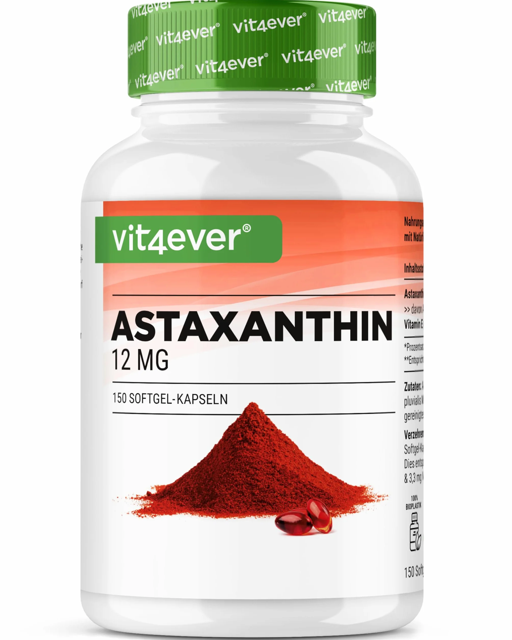Astaxantina 12 mg Depot 150 Capsule Softgel - Da microalghe Haematococcus Pluvialis - Con vitamina E e olio d'oliva