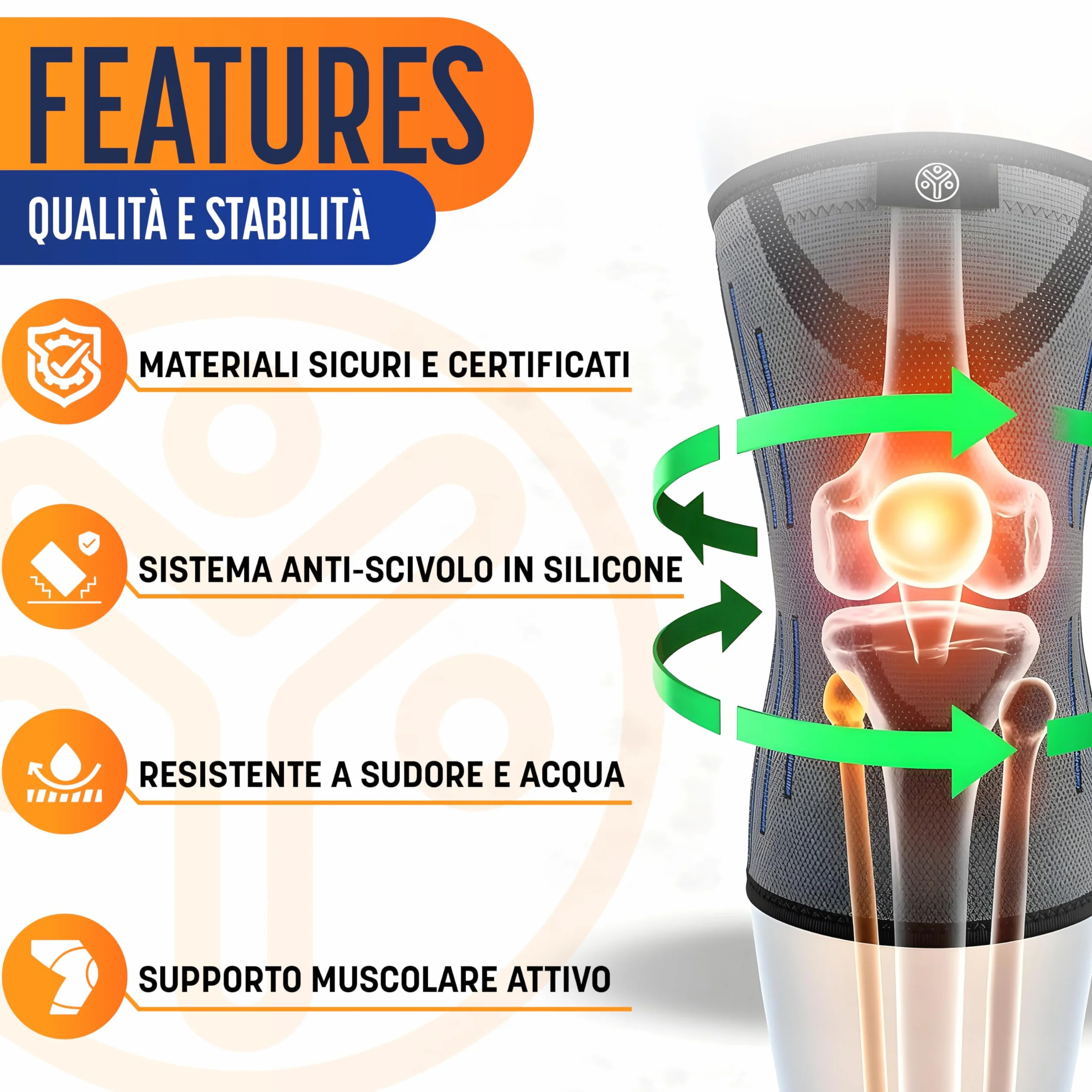 Ginocchiera Compressione Sportiva Uomo Donna con Doppia Fascia Silicone - Tutore Ginocchio Elastico per Corsa, Running, Palestra (S)