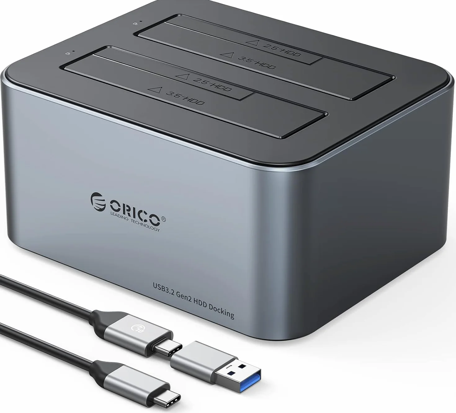 ORICO Docking Station Dual Bay USB 3.2 Gen 2 Clone Offline UASP 2.5/3.5 SSD/HDD Alluminio 18TB